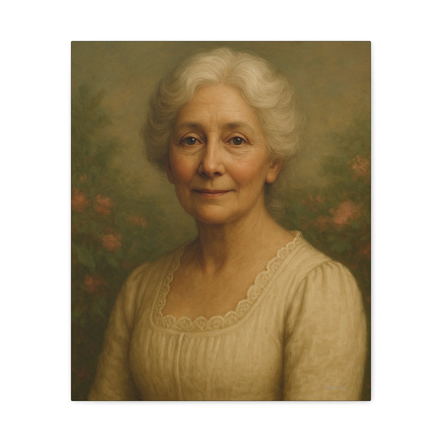 Elegant Stretched Canvas Wall Art, Vintage Portrait, Home Decor, Gift for Grandma, Timeless Elegance, Living Room, Gallery Wall