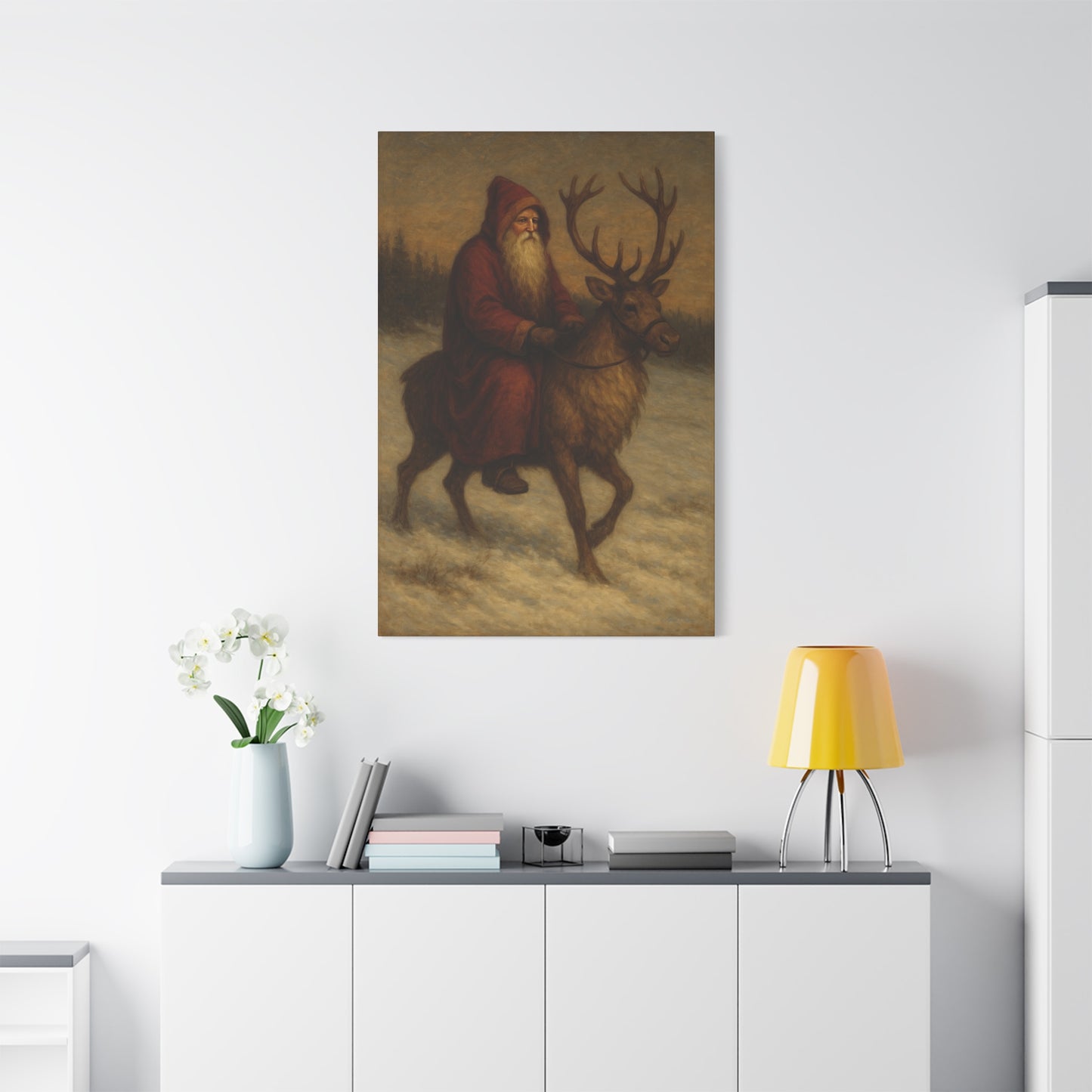 Santa Riding Reindeer Canvas Wall Art
