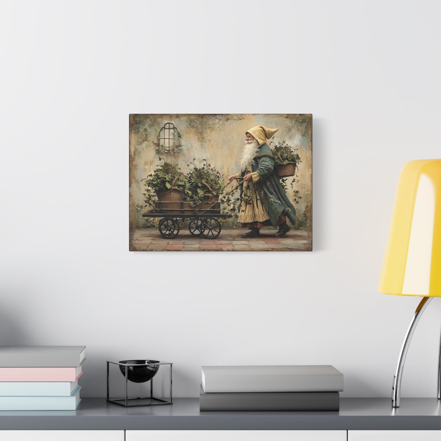 Charming Garden Gnome Canvas, Botanical Wall Art, Home Decor, Rustic Art Print, Perfect Gift for Garden Lovers, Holiday Decor