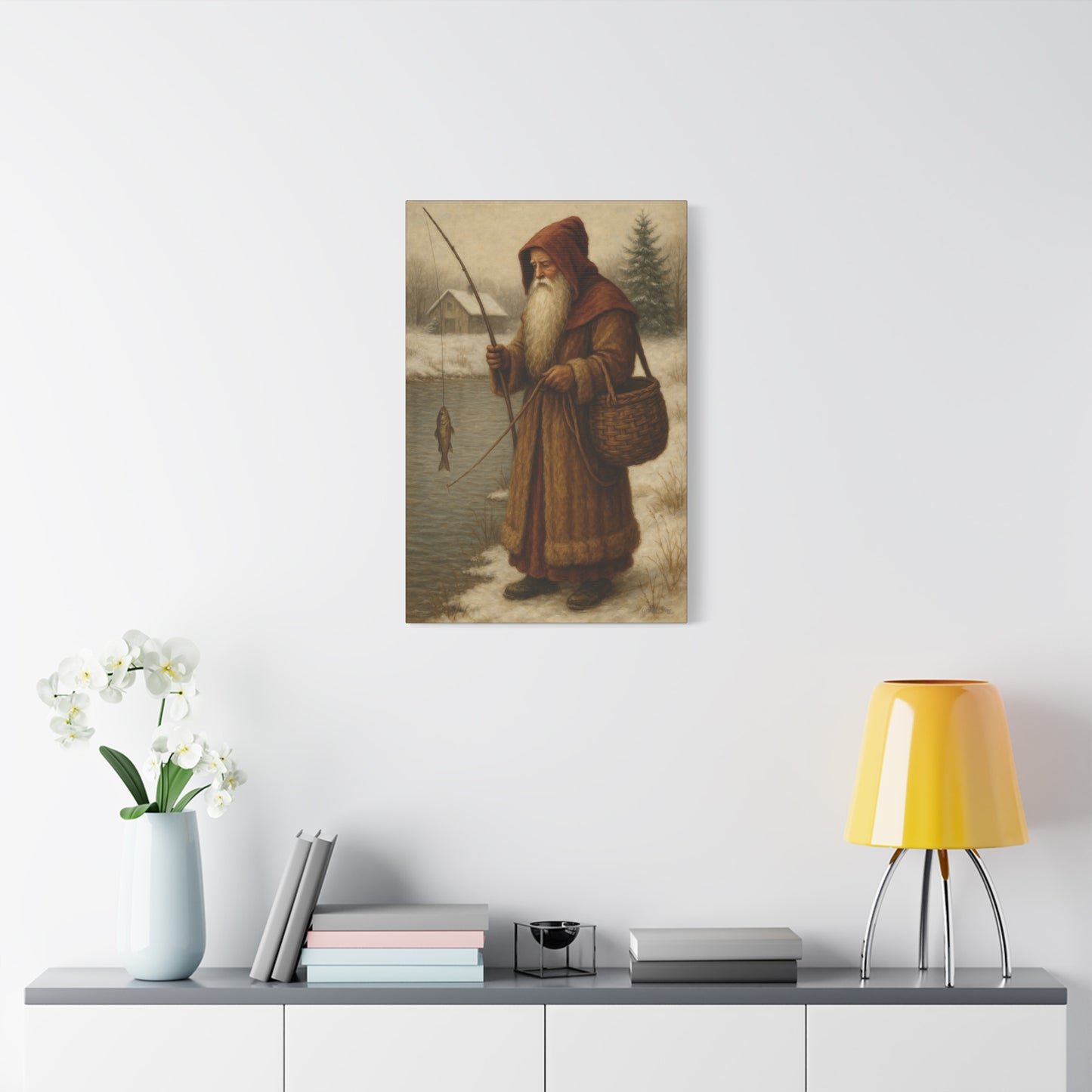 Snowy Fisherman Canvas Print