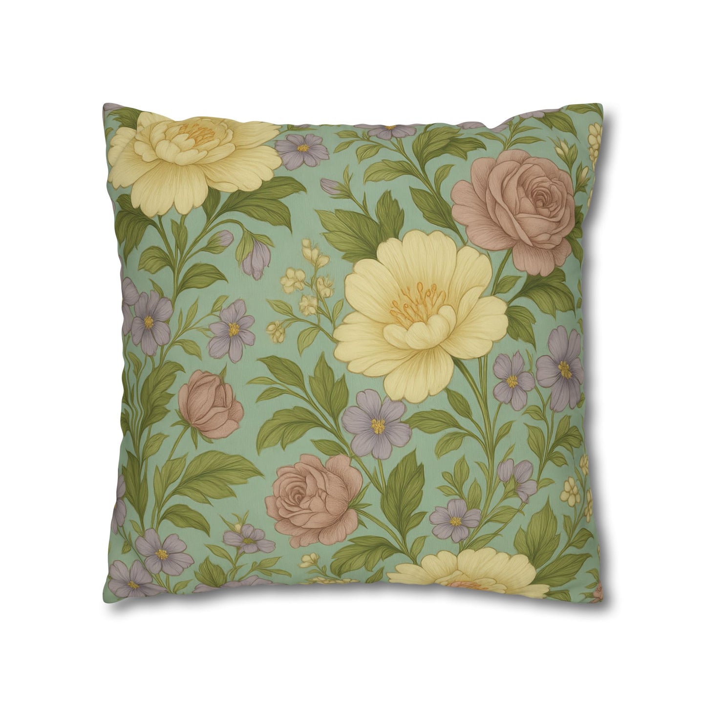 Vintage Floral Poly Canvas Pillowcase - Home Decor, Throw Pillow, Accent Pillow, Gift Idea, Cottage Core Style
