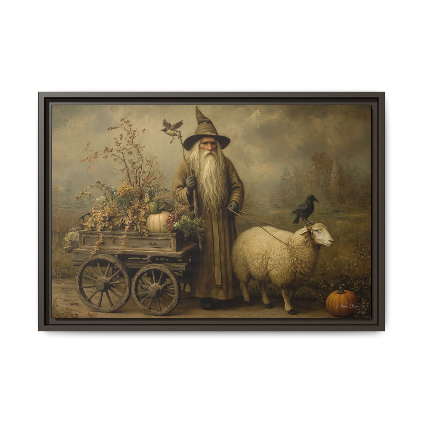 Autumn Harvest Canvas Art, Framed Wall Decor, Fall Home Decor, Witch Art for Halloween, Rustic Farmhouse Decoration, Seasonal Wall Hanging