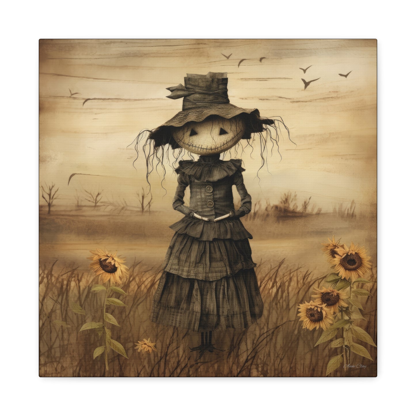 Halloween Scarecrow Canvas, Spooky Fall Decor, Autumn Wall Art, Trick or Treat Decoration, Scary Halloween Artwork, Pumpkin and Crow Design