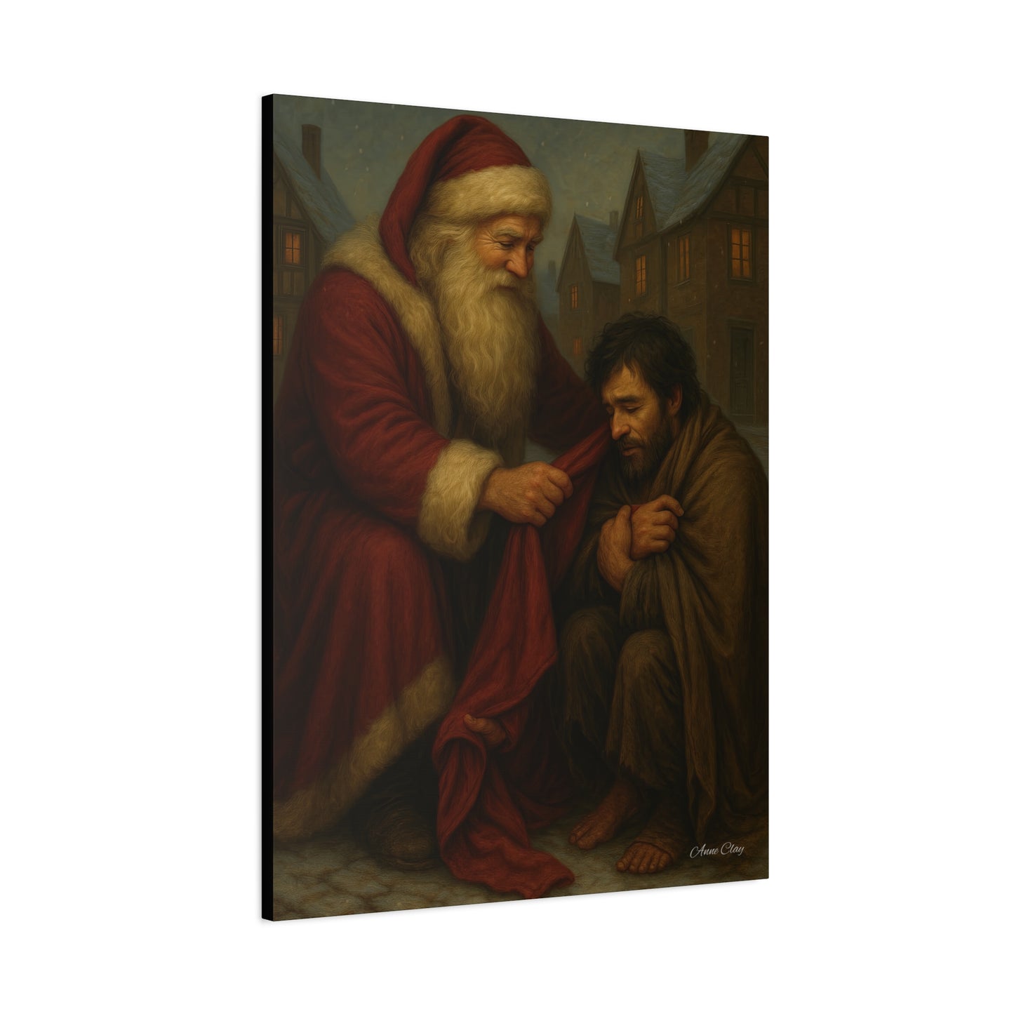 Charity Old World Santa Christmas Canvas Art: Santa's Compassionate Gesture