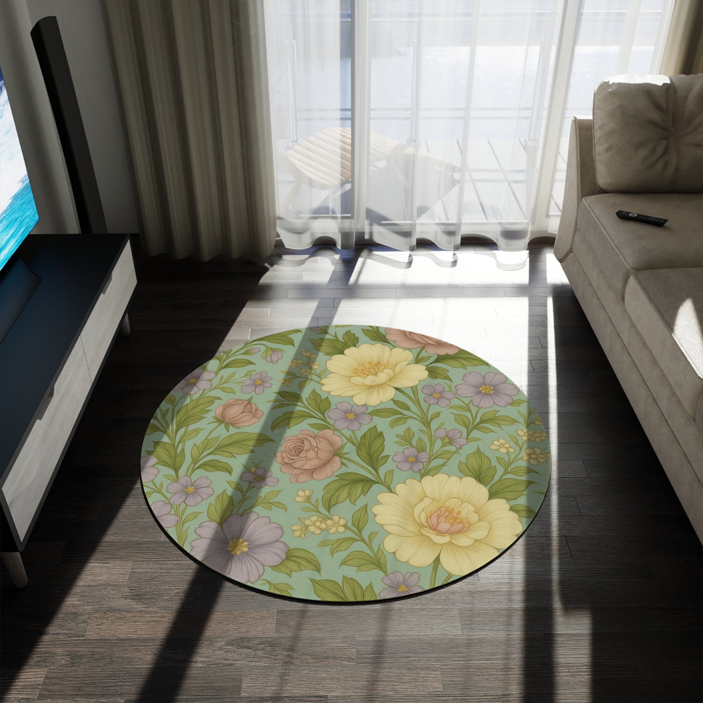 Floral Round Rug, Vintage Flower Area Rug, Soft Home Decor, Boho Chic Accent Rug, Living Room Carpet, Spring Home Accessories