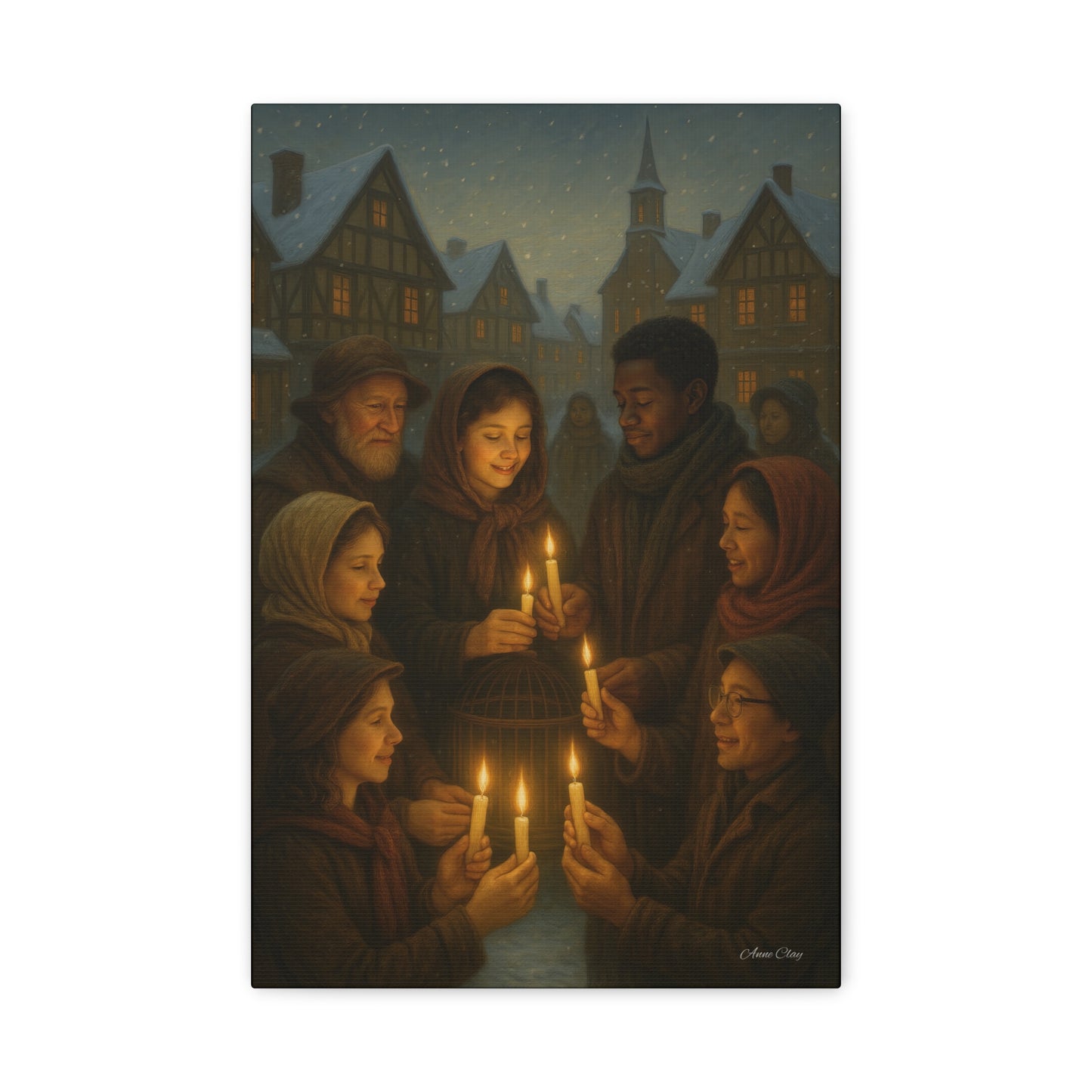 Share the Light Christmas Print Candlelight Gathering Canvas Print