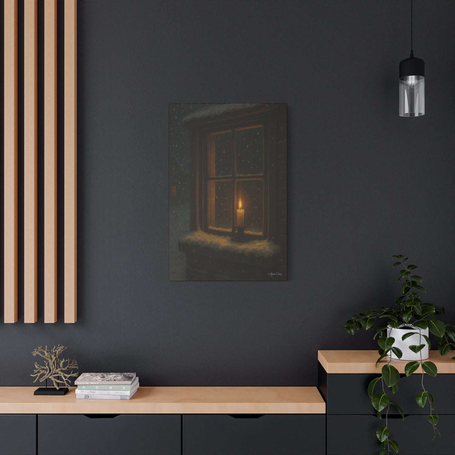 Light in the Darkness Candlelit Winter Scene Canvas Print Christmas, Holiday