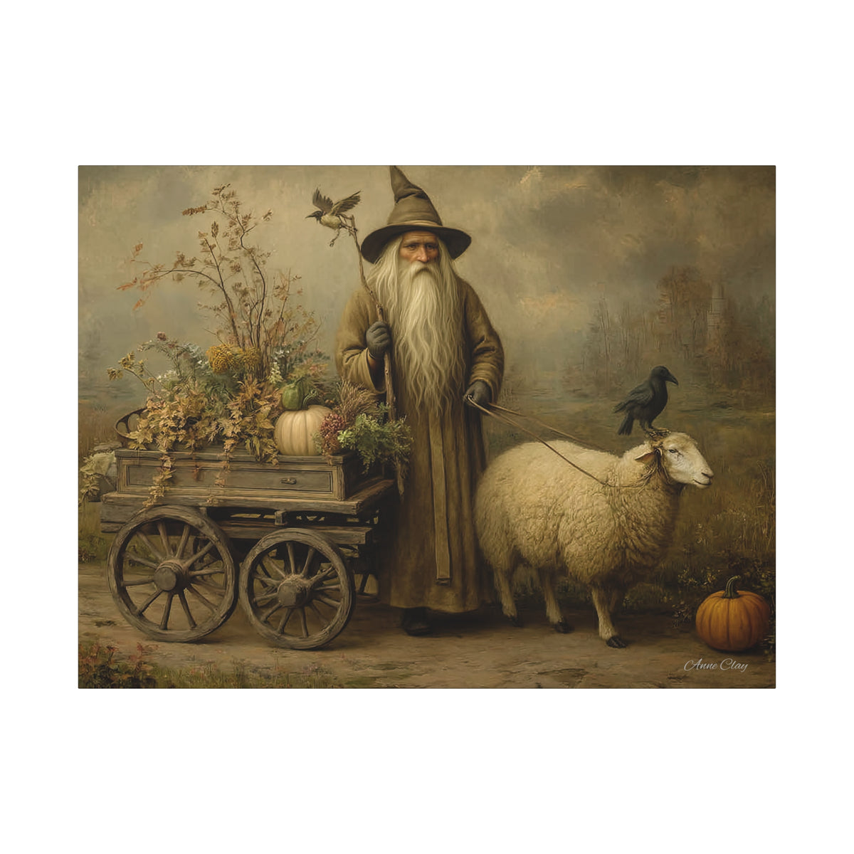 Whimsical Harvest Canvas Art, Autumn Decor, Farmhouse Wall Art, Mythical Wizard Artwork, Halloween & Thanksgiving Decoration