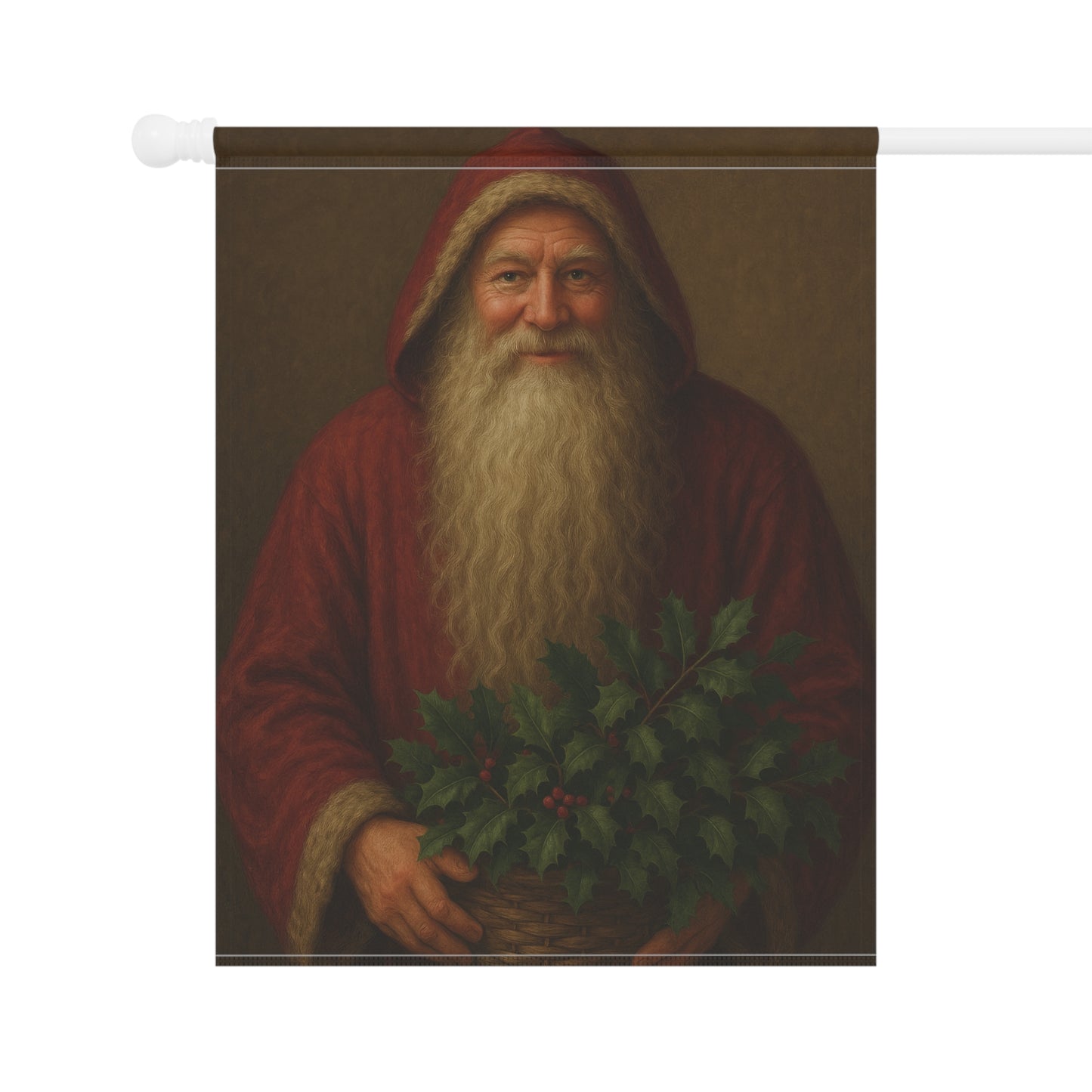 Vintage Santa Garden Flag – Classic Bearded Santa Holding Evergreen Basket
