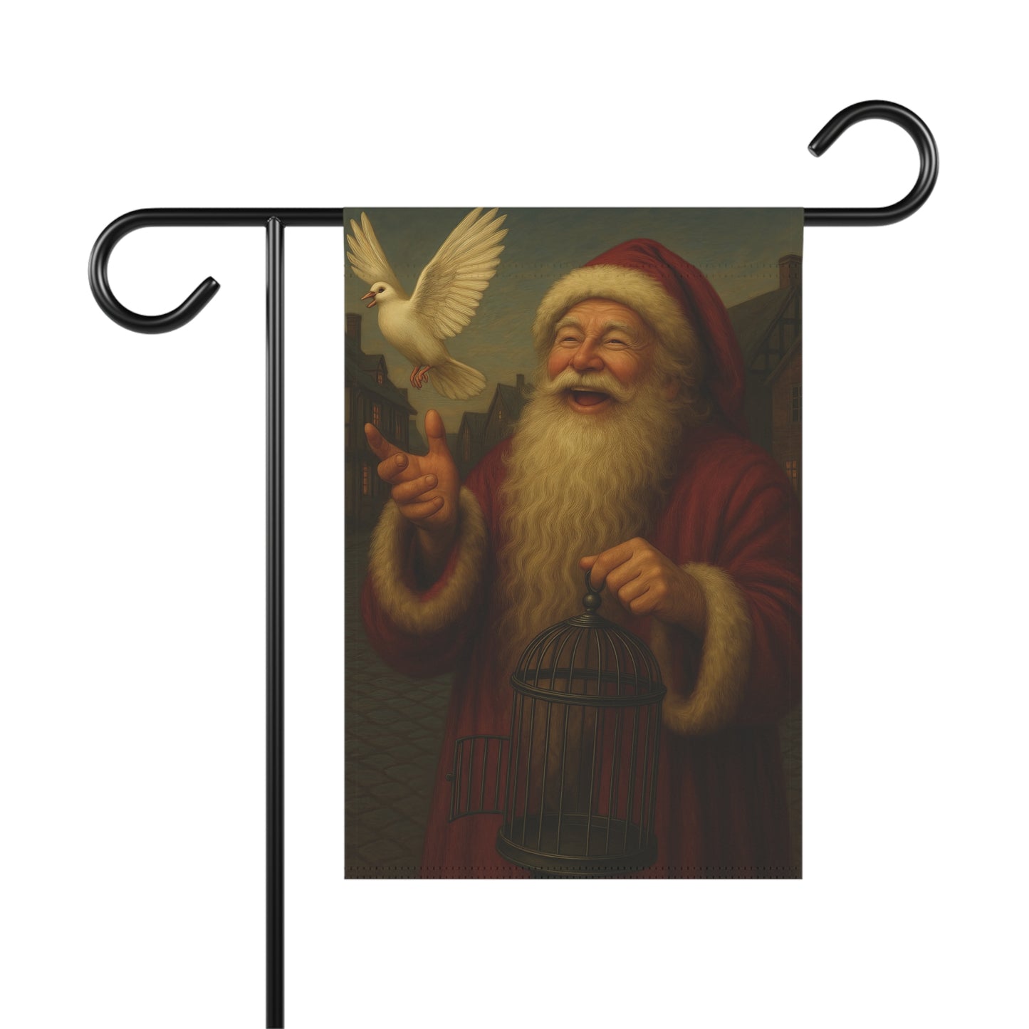 Holiday Garden Banner with Santa and Dove Design