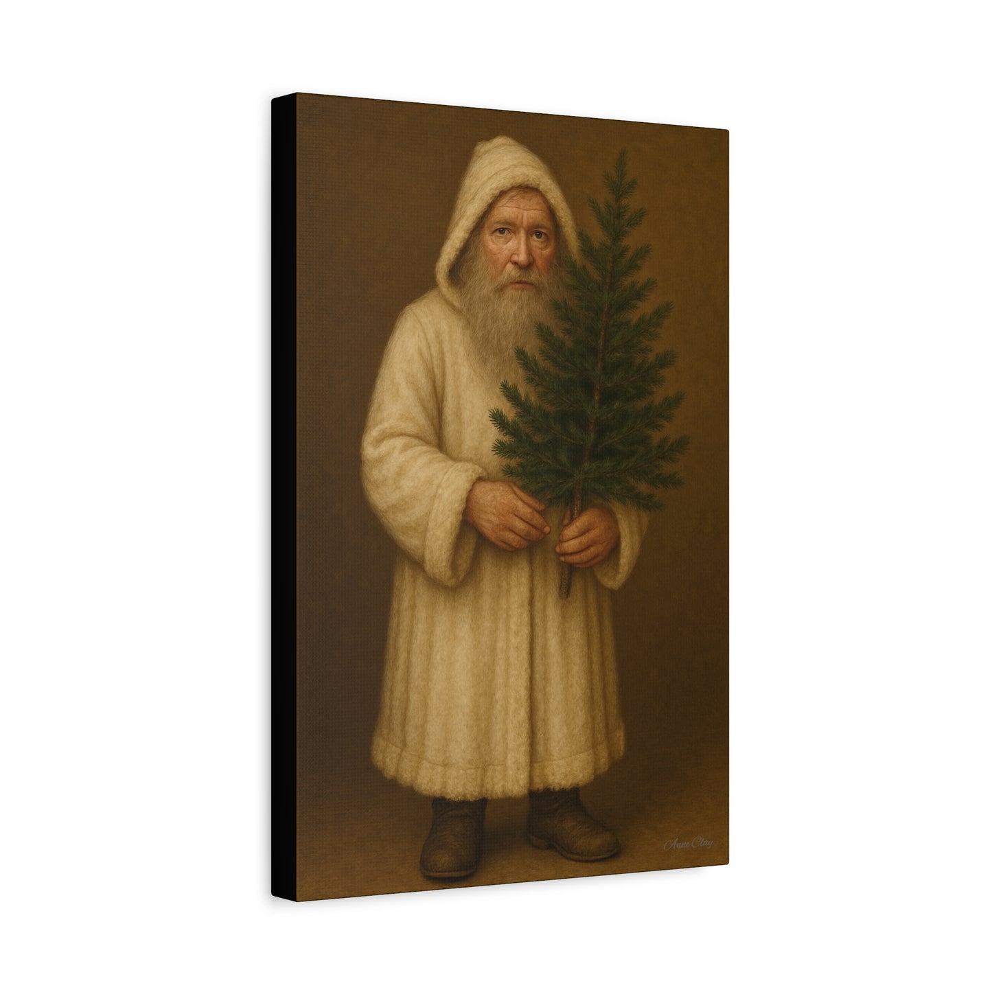 Holiday Canvas Art Print - Cozy Santa with Christmas Tree