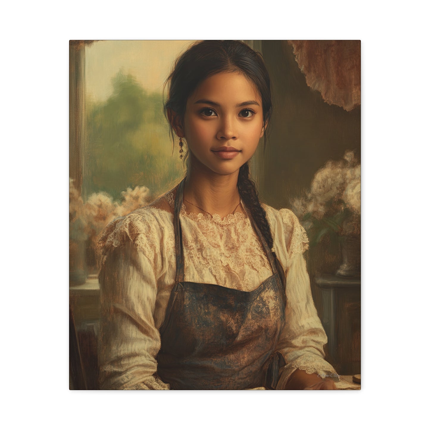Elegant Stretched Canvas Art, Portrait with Vintage Aesthetic, Home Decor, Gift for Art Lovers, Wall Art, Framed Artwork