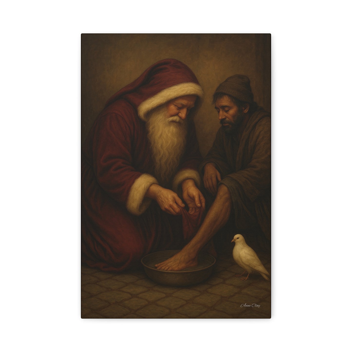Servant Santa, Christmas, Spirit of Christmas Inspirational Canvas Art: Compassionate Santa & Suffering Figure