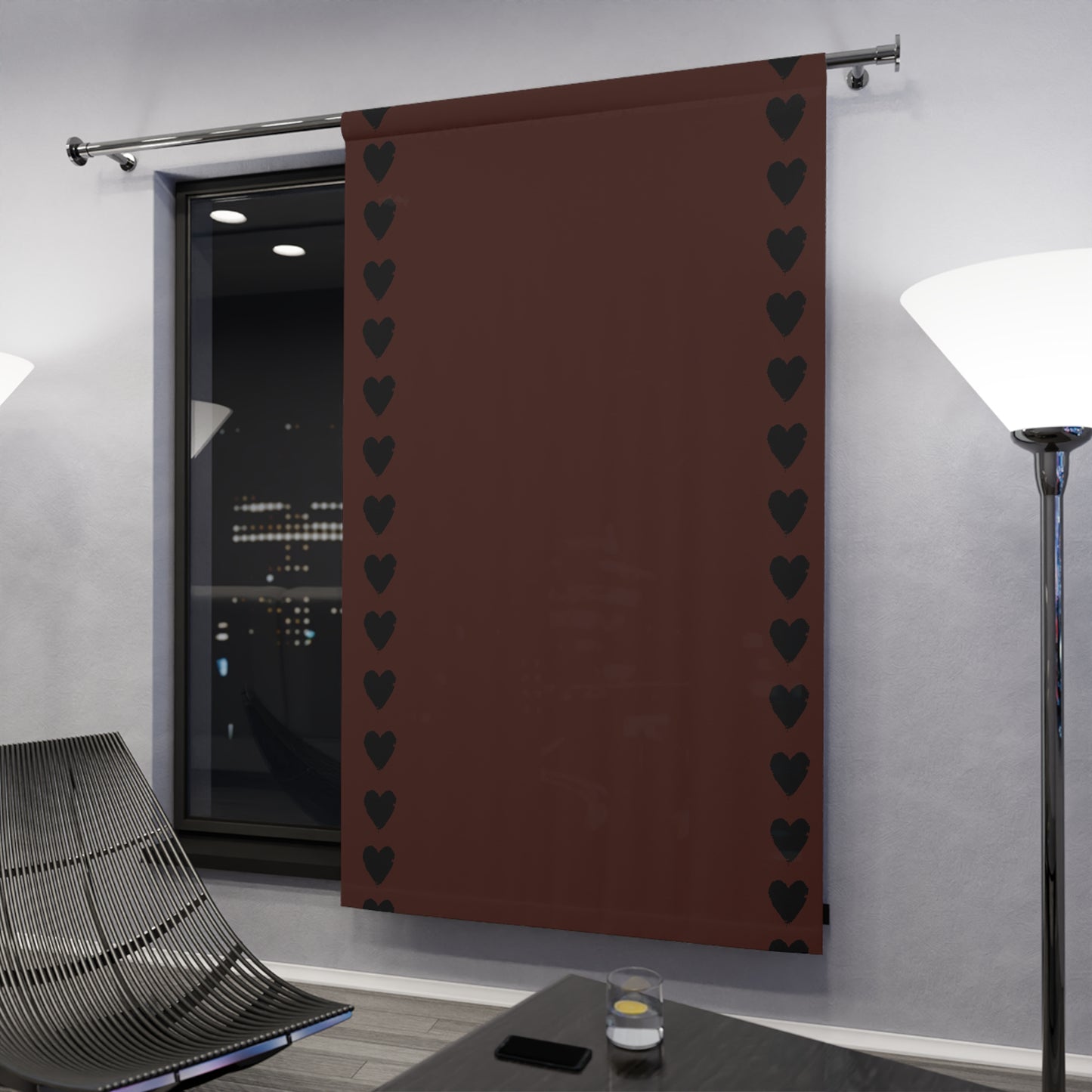 Black Stencil Heart on Country Red Window Curtains (1 Piece)