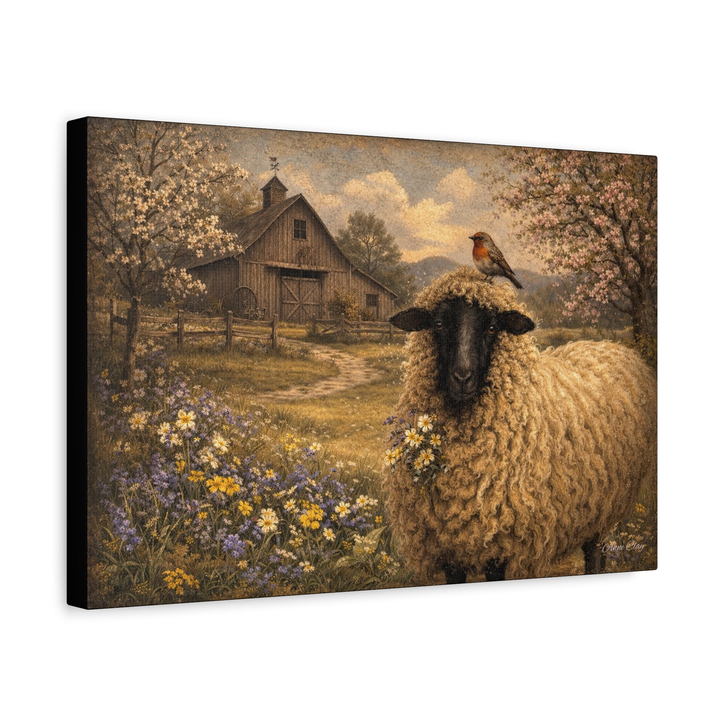 Sheep in Spring Matte Canvas Wall Art — Rustic Barn & Robin Farmhouse Decor