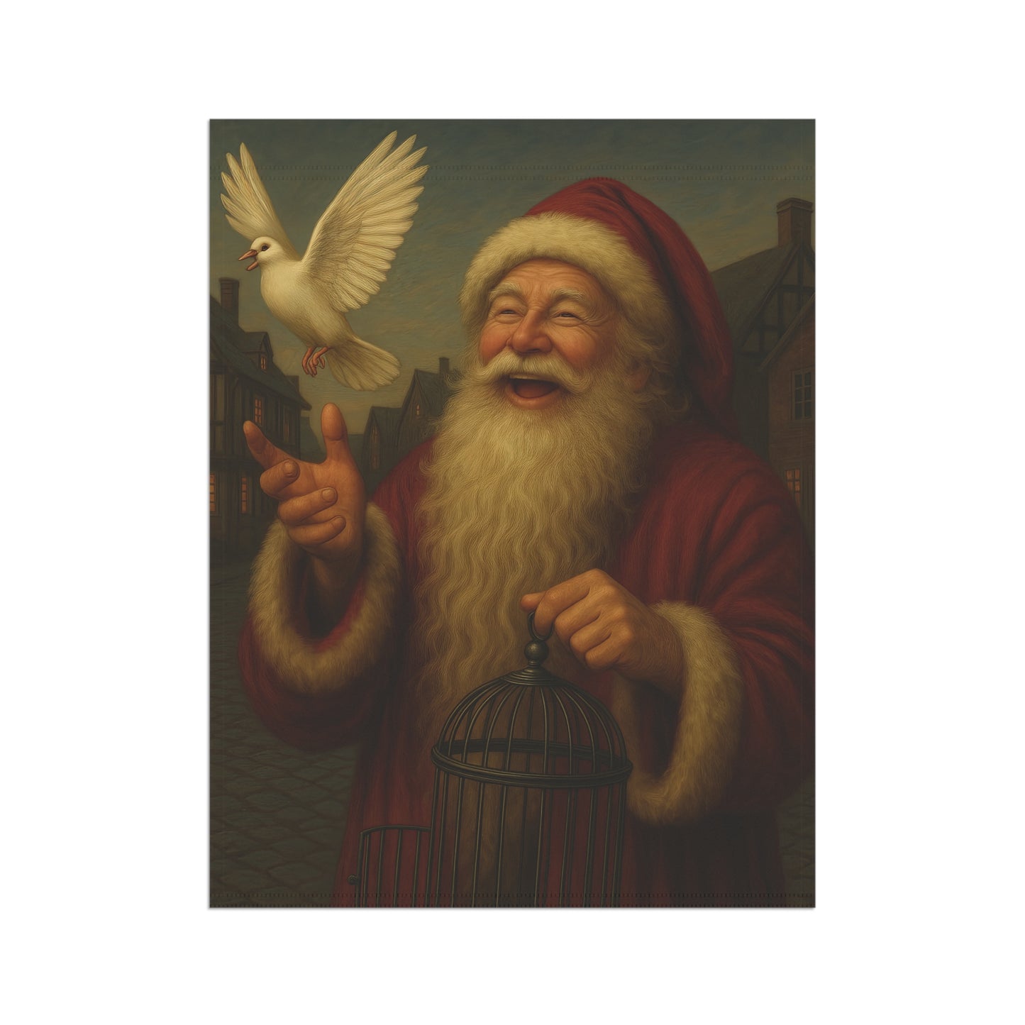 Holiday Garden Banner with Santa and Dove Design