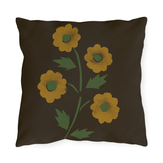 Stencil Flowers on Brown Outdoor Pillows
