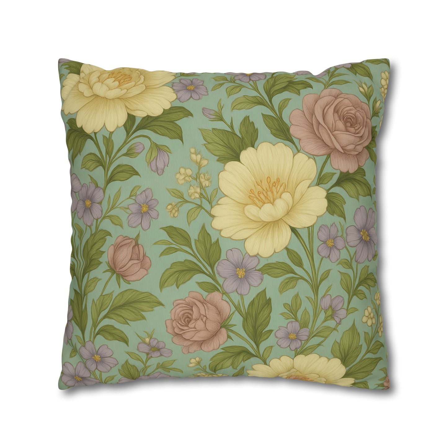 Vintage Floral Poly Canvas Pillowcase - Home Decor, Throw Pillow, Accent Pillow, Gift Idea, Cottage Core Style