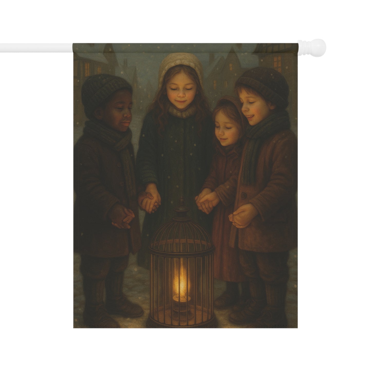 Festive Garden Flag with Children and Lantern Design