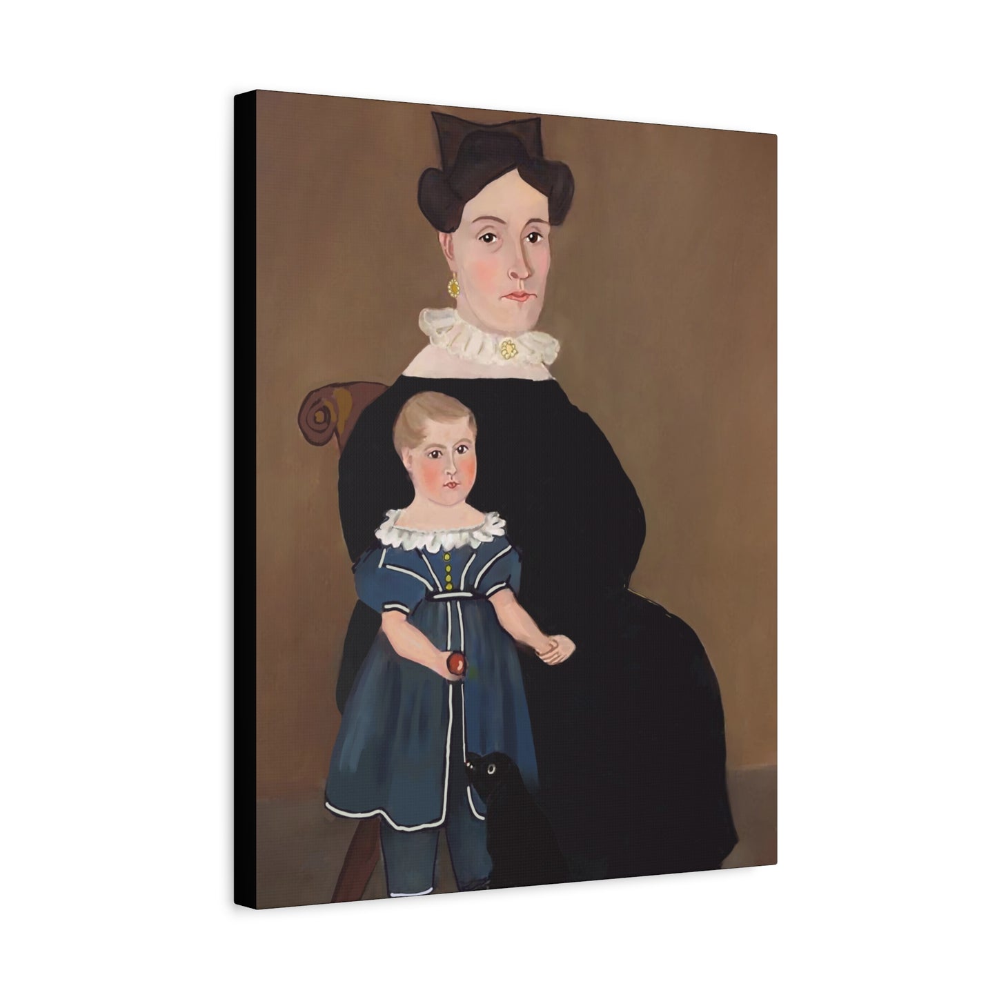 Early American Folk Art Mother and Child Vintage Portrait Canvas Art for Home Decor