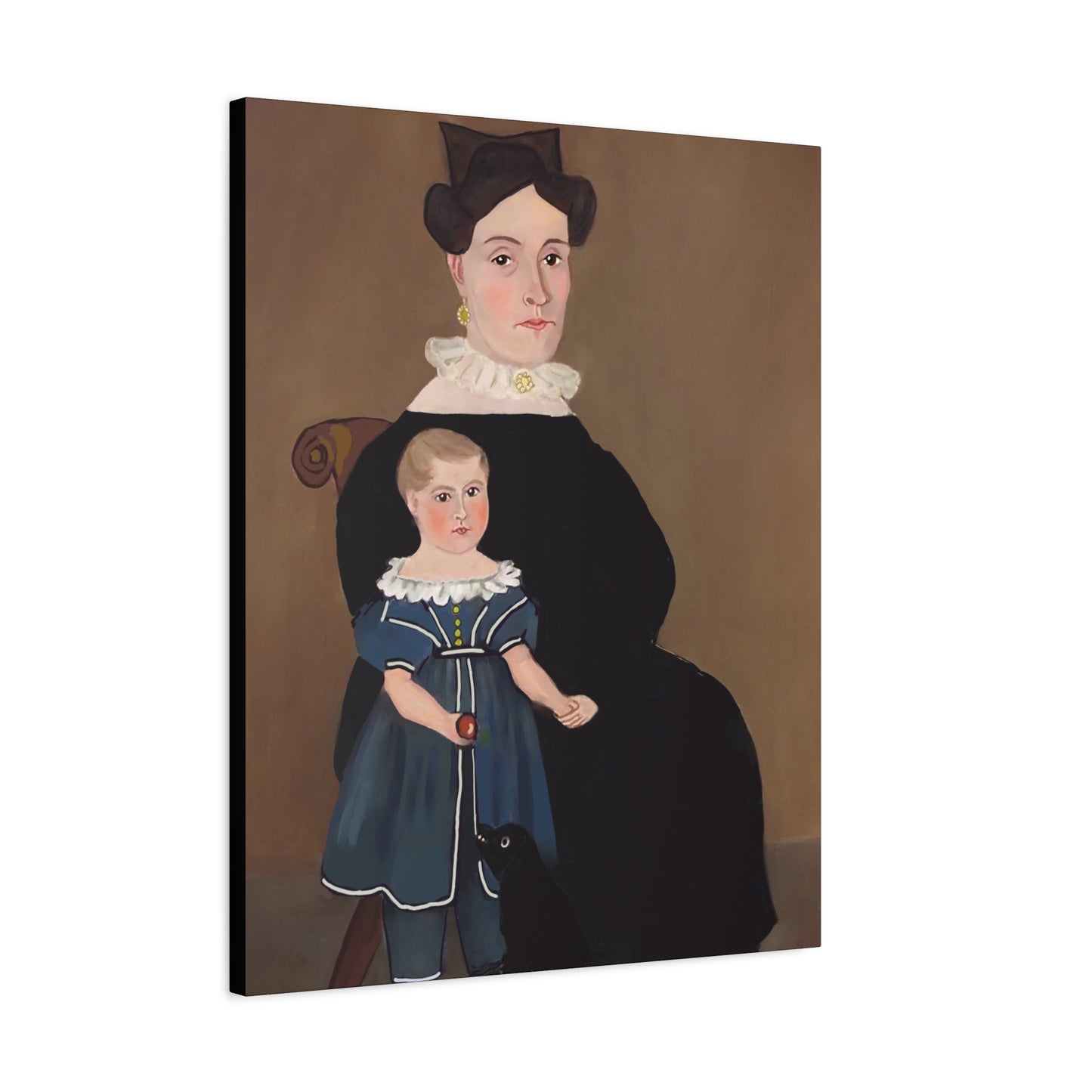 Early American Folk Art Mother and Child Vintage Portrait Canvas Art for Home Decor