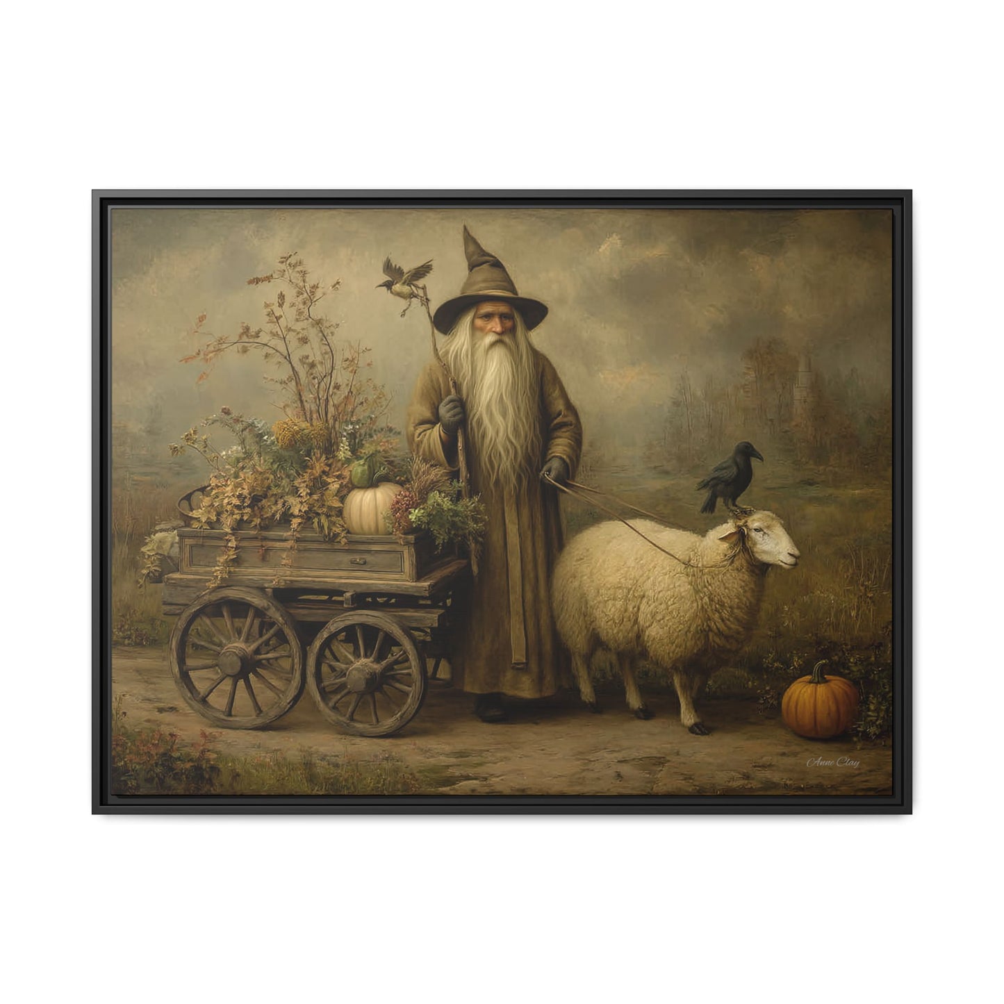 Autumn Harvest Canvas Art, Framed Wall Decor, Fall Home Decor, Witch Art for Halloween, Rustic Farmhouse Decoration, Seasonal Wall Hanging