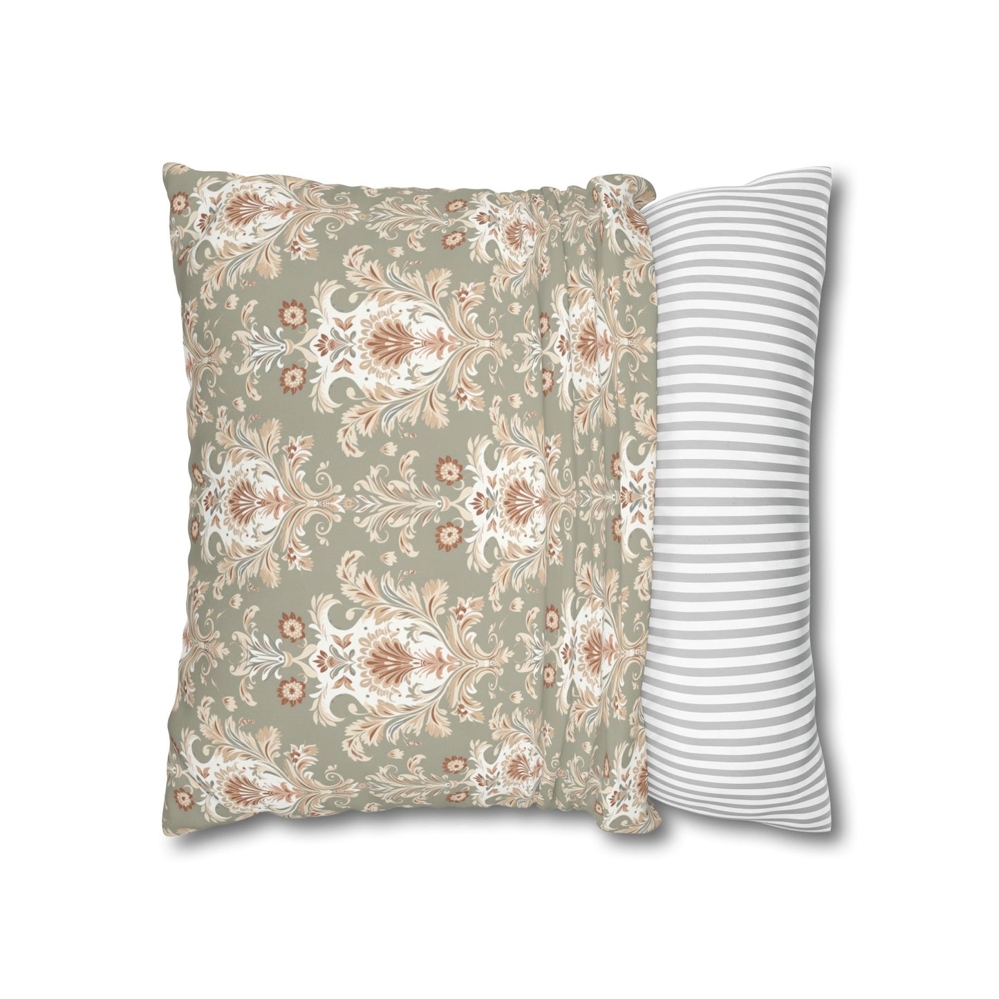 Fantasy Collection Green Damask Square Poly Canvas Pillowcase