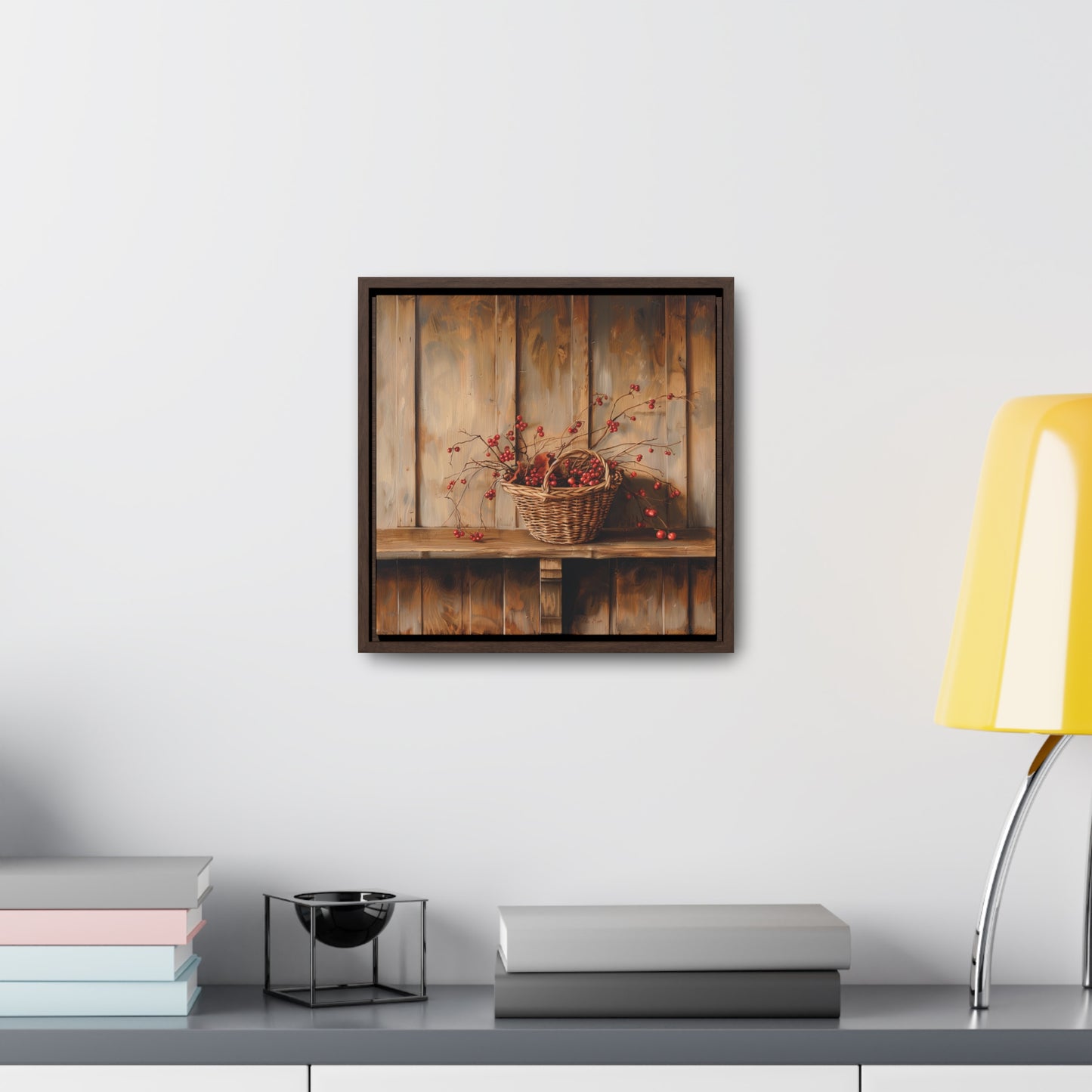 Basket of Bittersweet Gallery Canvas Wraps, Square Frame