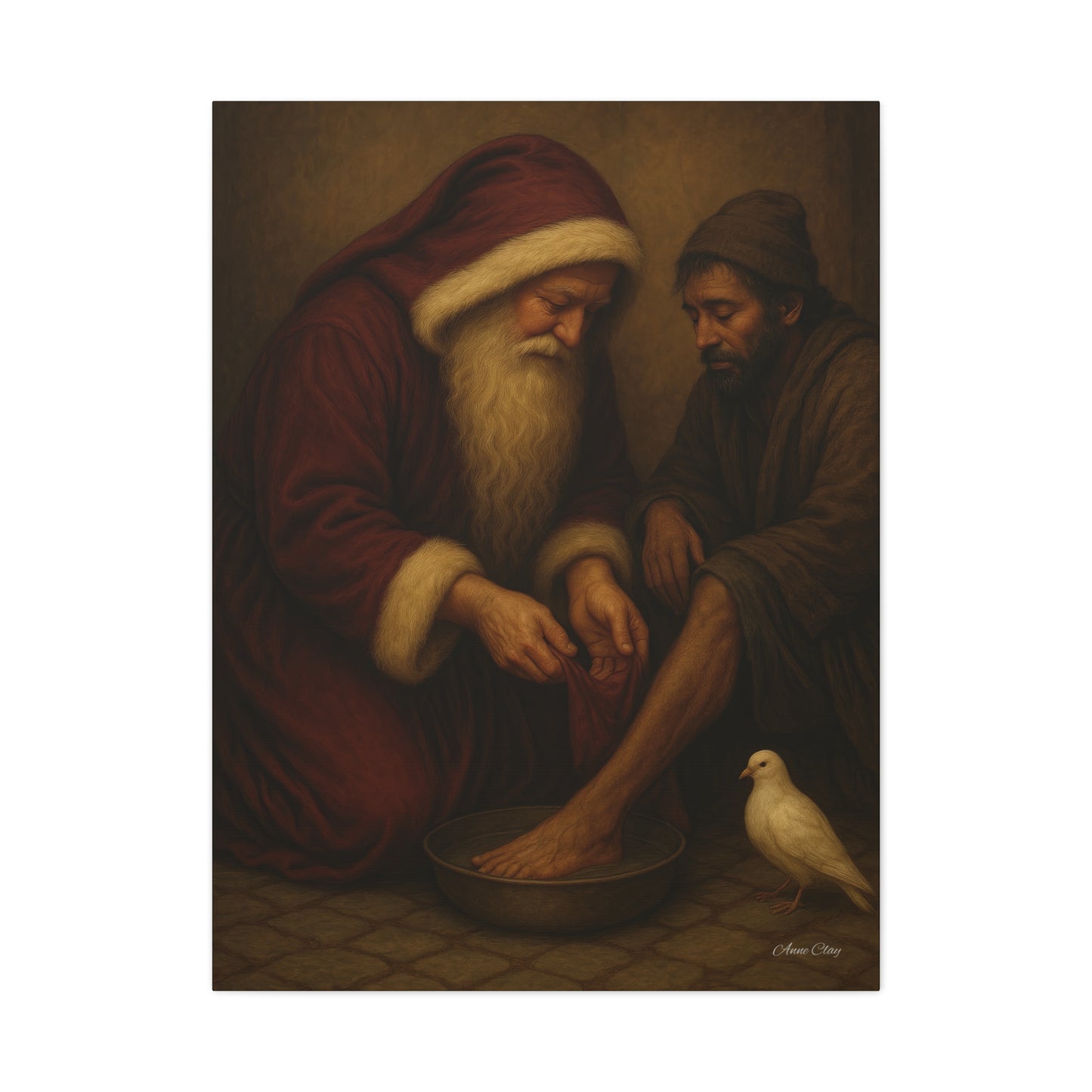Servant Santa, Christmas, Spirit of Christmas Inspirational Canvas Art: Compassionate Santa & Suffering Figure