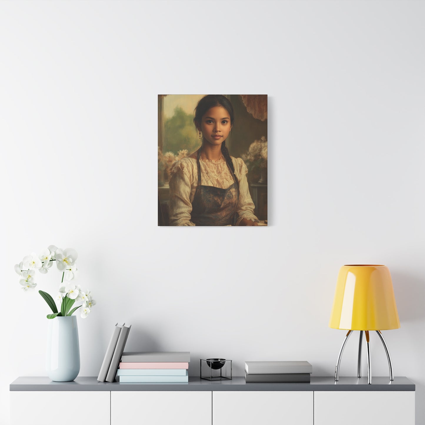Elegant Stretched Canvas Art, Portrait with Vintage Aesthetic, Home Decor, Gift for Art Lovers, Wall Art, Framed Artwork
