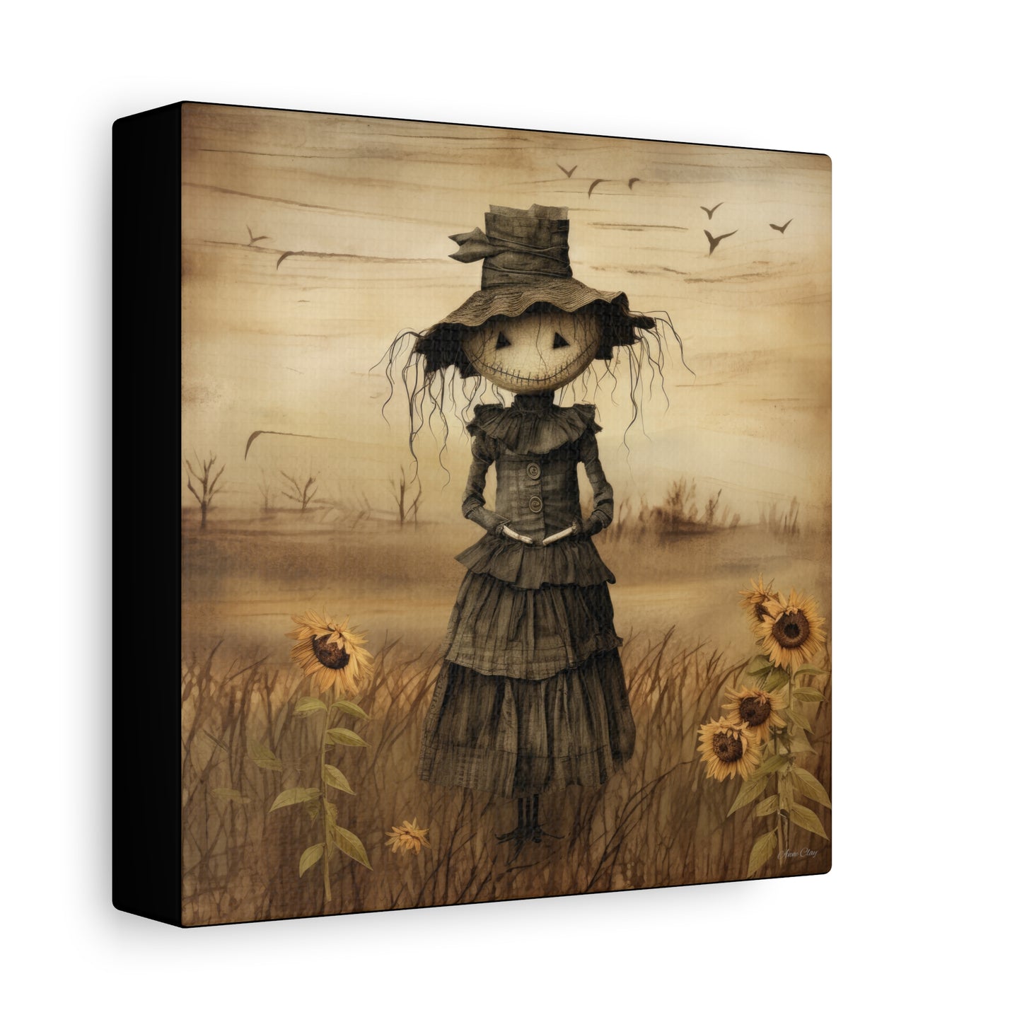 Halloween Scarecrow Canvas, Spooky Fall Decor, Autumn Wall Art, Trick or Treat Decoration, Scary Halloween Artwork, Pumpkin and Crow Design