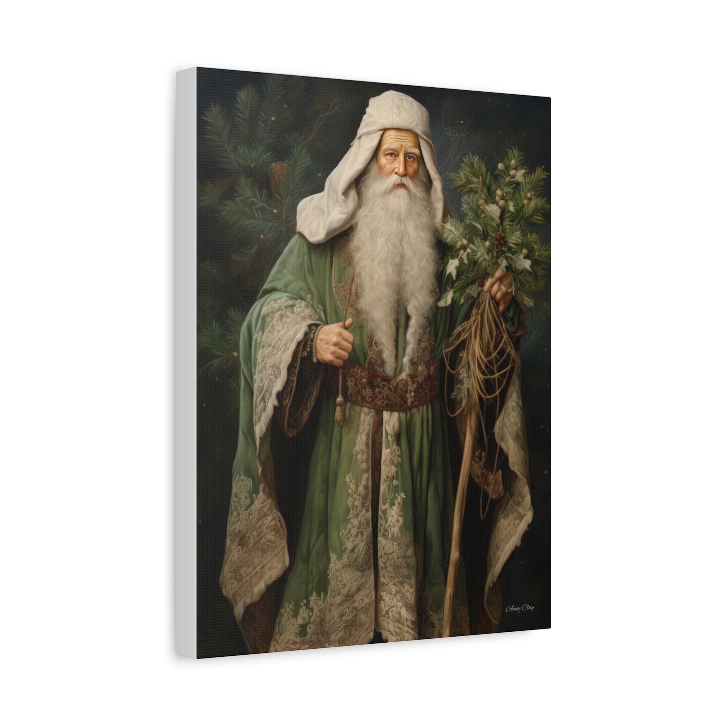 Green Tree Santa Matte Canvas, Stretched, 1.25"