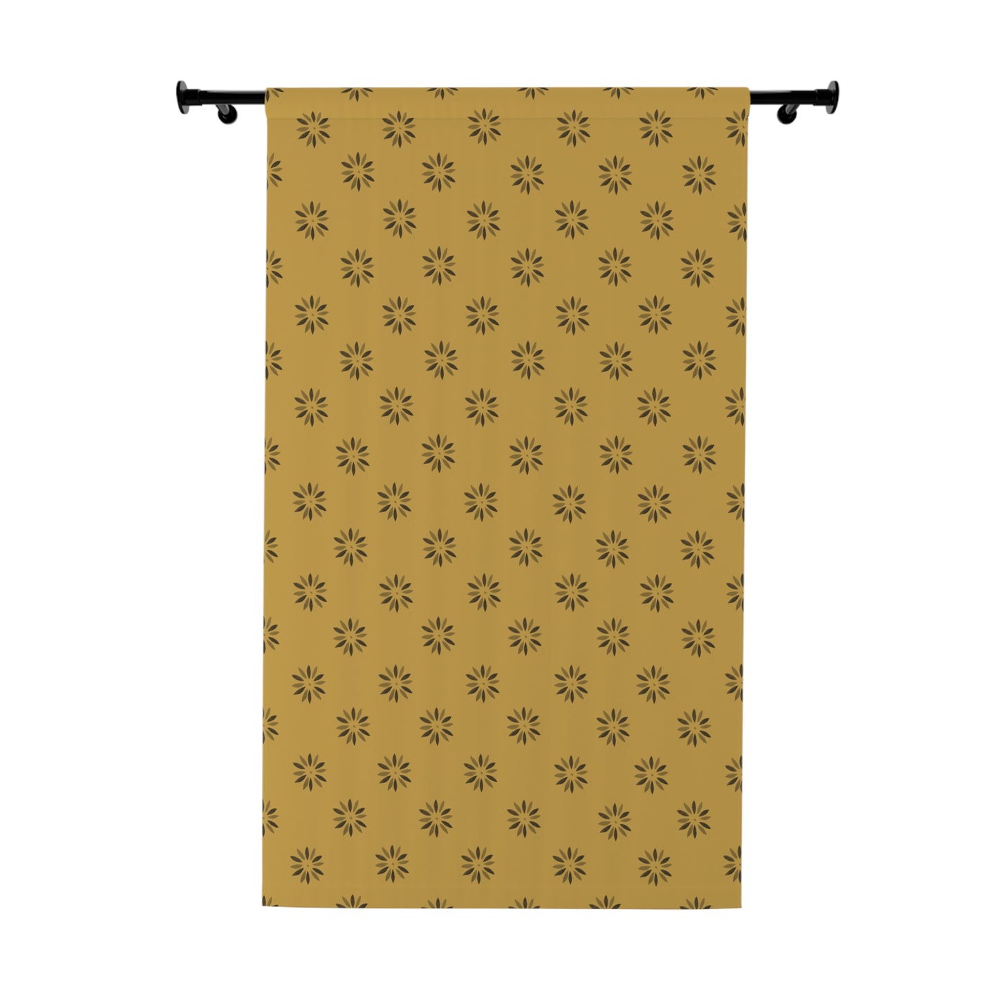 Small Black Daisies Stencil on Mustard Window Curtains (1 Piece)