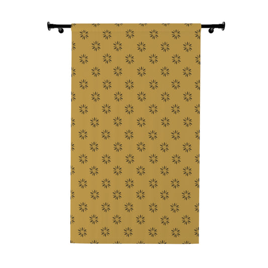 Small Black Daisies Stencil on Mustard Window Curtains (1 Piece)