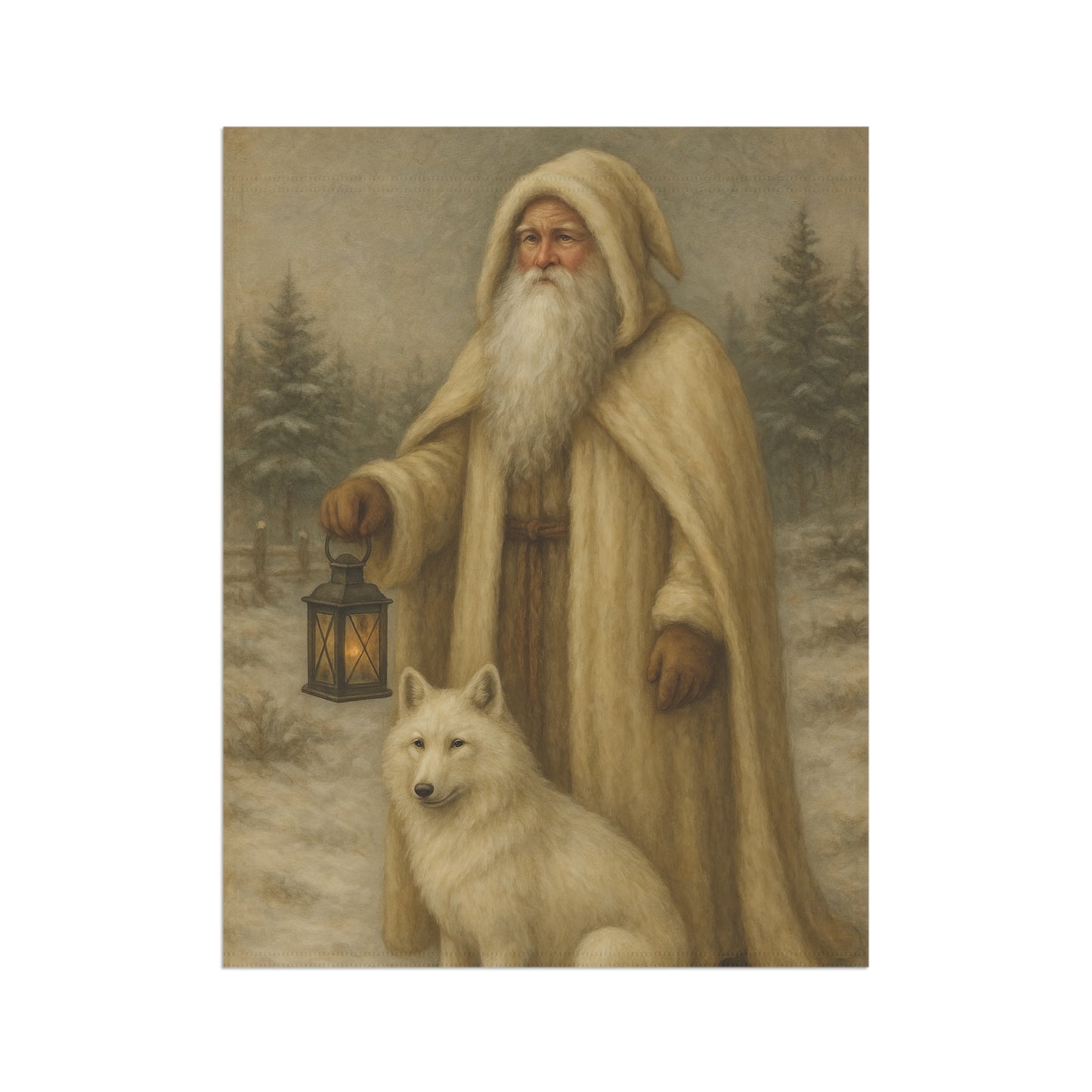 Winter-Themed Garden Banner Featuring a Lantern-Secured Santa and Arctic Fox, Cozy Home Decor for the Holidays, Outdoor Display, [...]