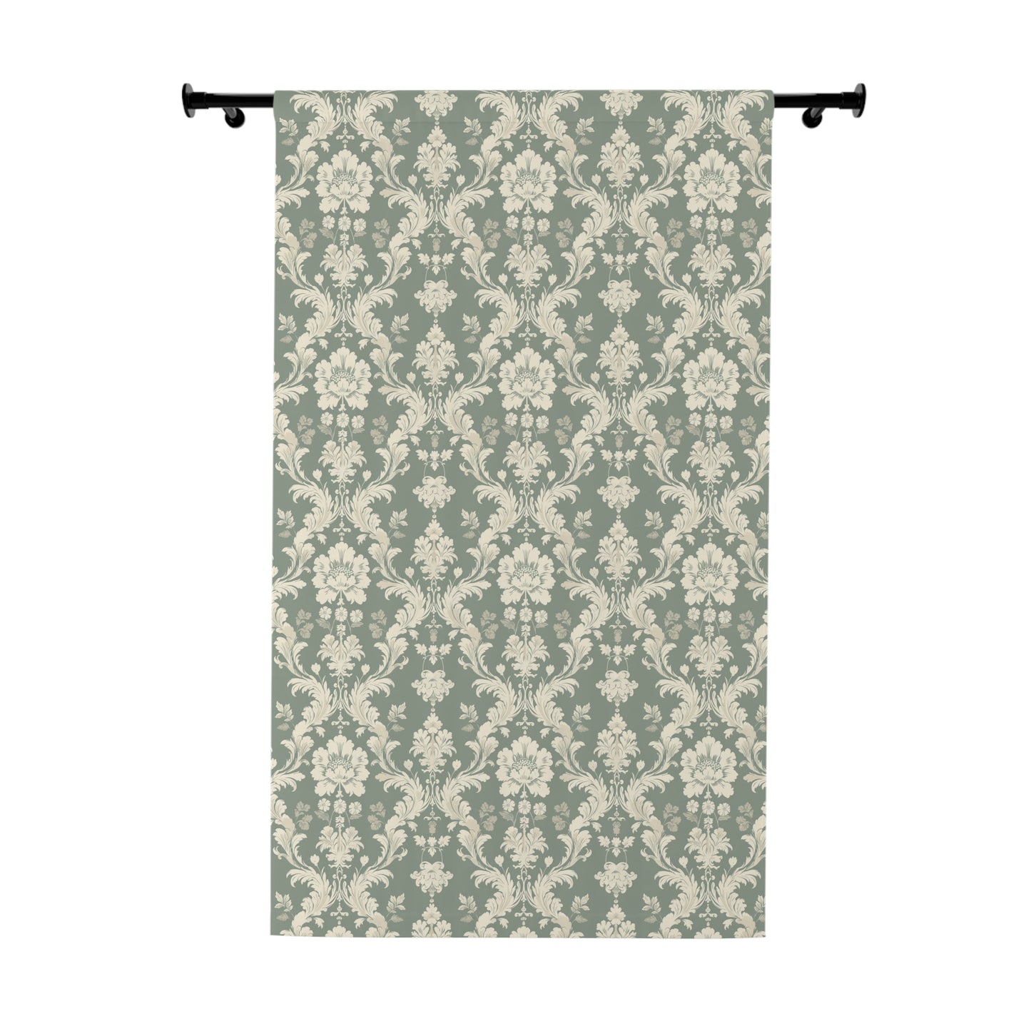 Green and Off White Damask Window Curtains (1 Piece)
