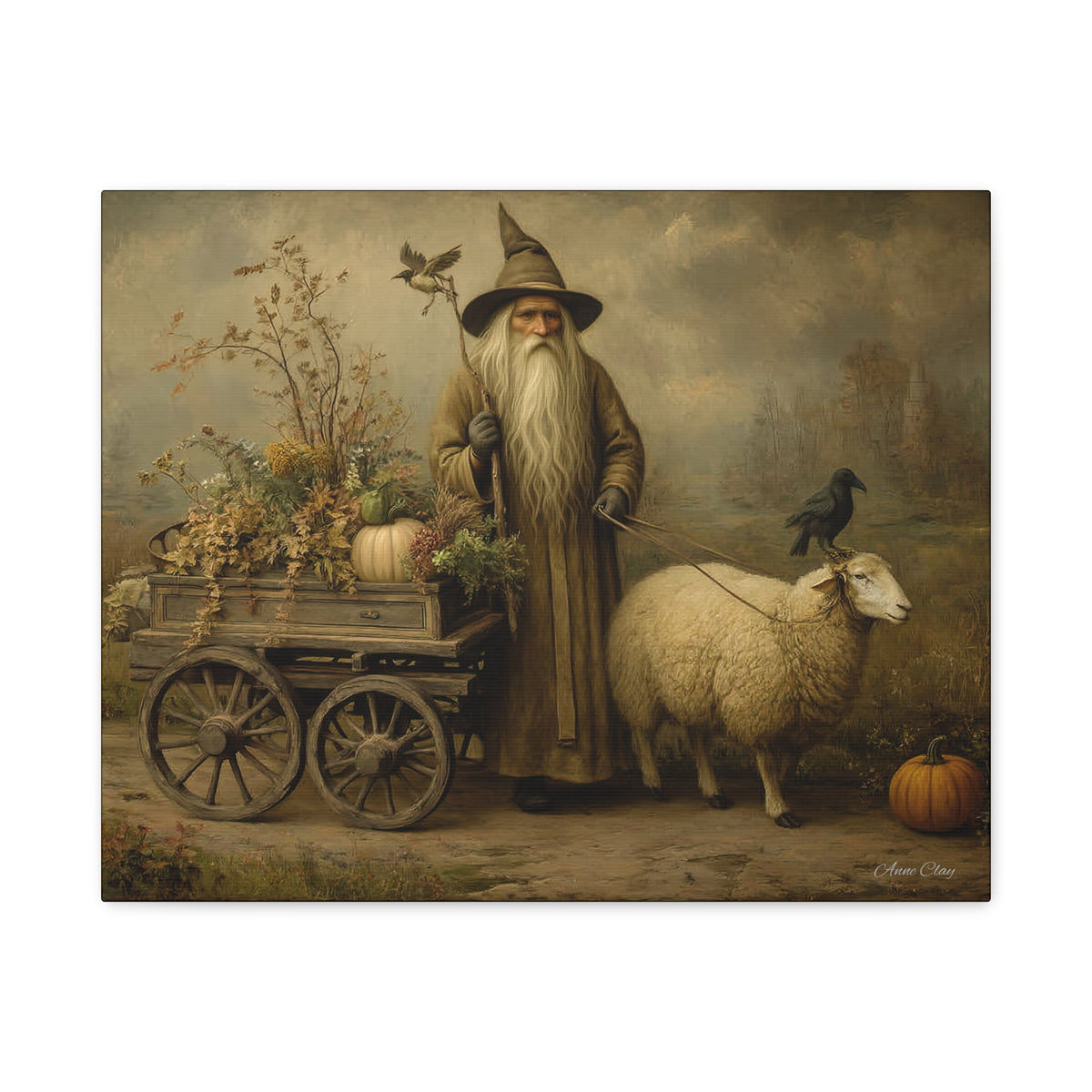 Whimsical Harvest Canvas Art, Autumn Decor, Farmhouse Wall Art, Mythical Wizard Artwork, Halloween & Thanksgiving Decoration