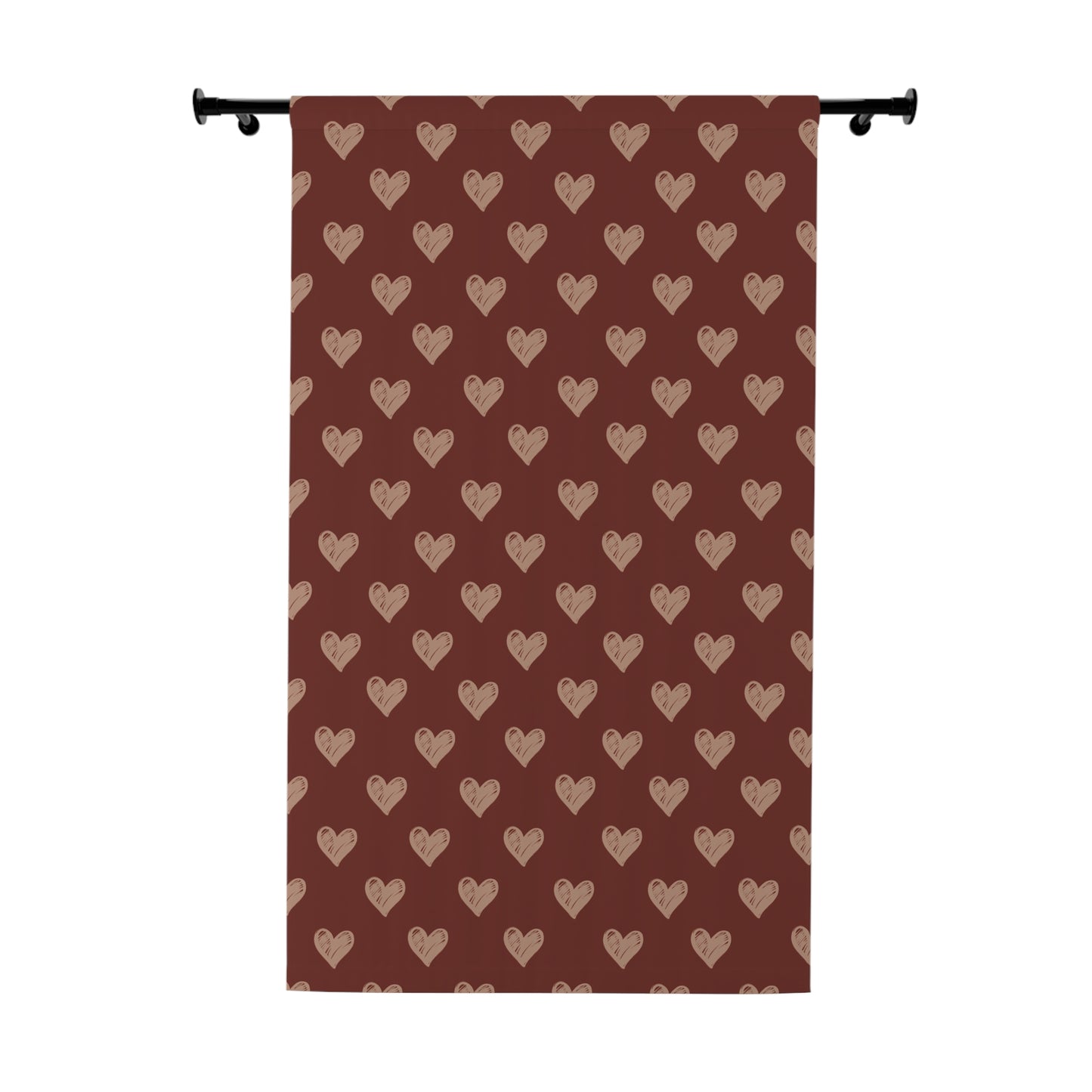 Cream Hearts Stencil on Red Window Curtains (1 Piece)