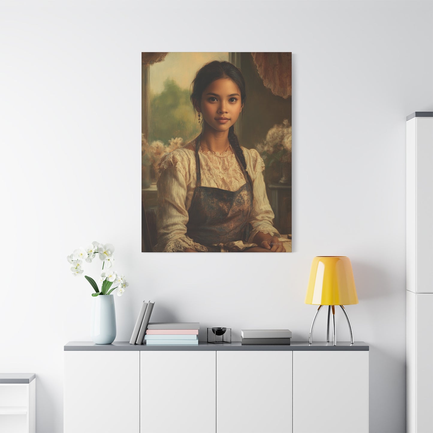 Elegant Stretched Canvas Art, Portrait with Vintage Aesthetic, Home Decor, Gift for Art Lovers, Wall Art, Framed Artwork