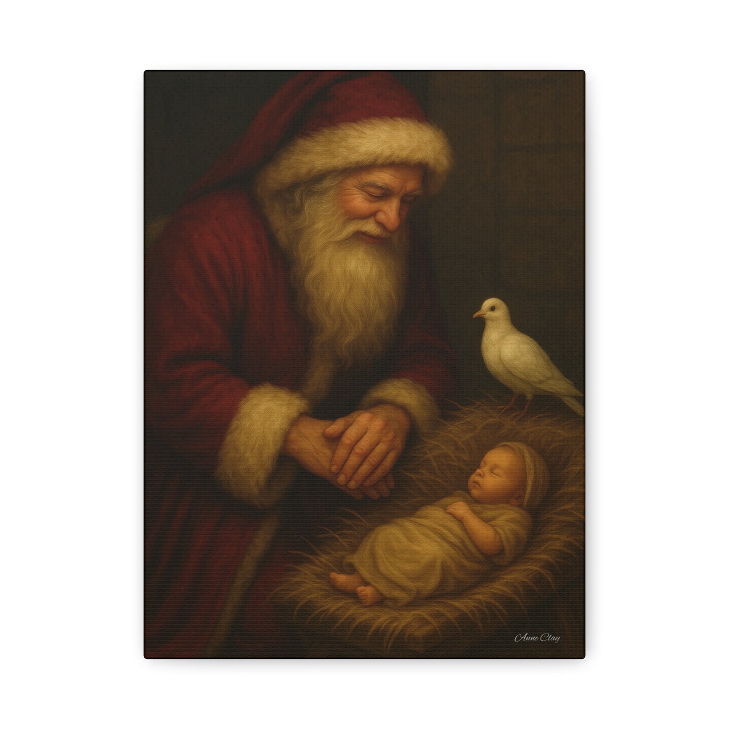 Santa and the Prince of Peace, Baby Jesus, Religious Christmas Canvas Wall Art