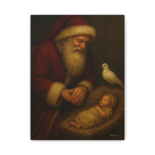 Santa and the Prince of Peace, Baby Jesus, Religious Christmas Canvas Wall Art