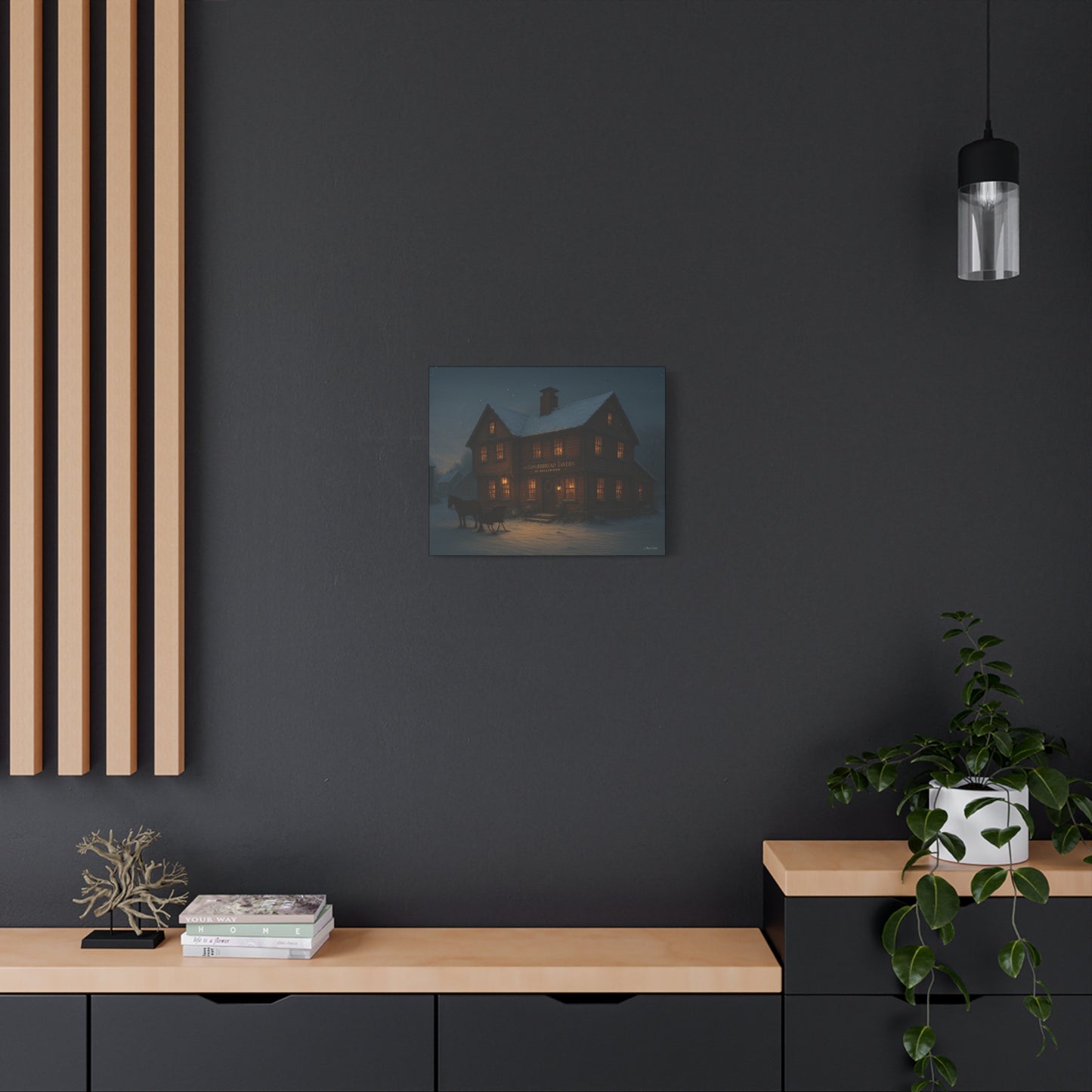 Gingerbread Tavern Winter Night Matte Stretched Canvas