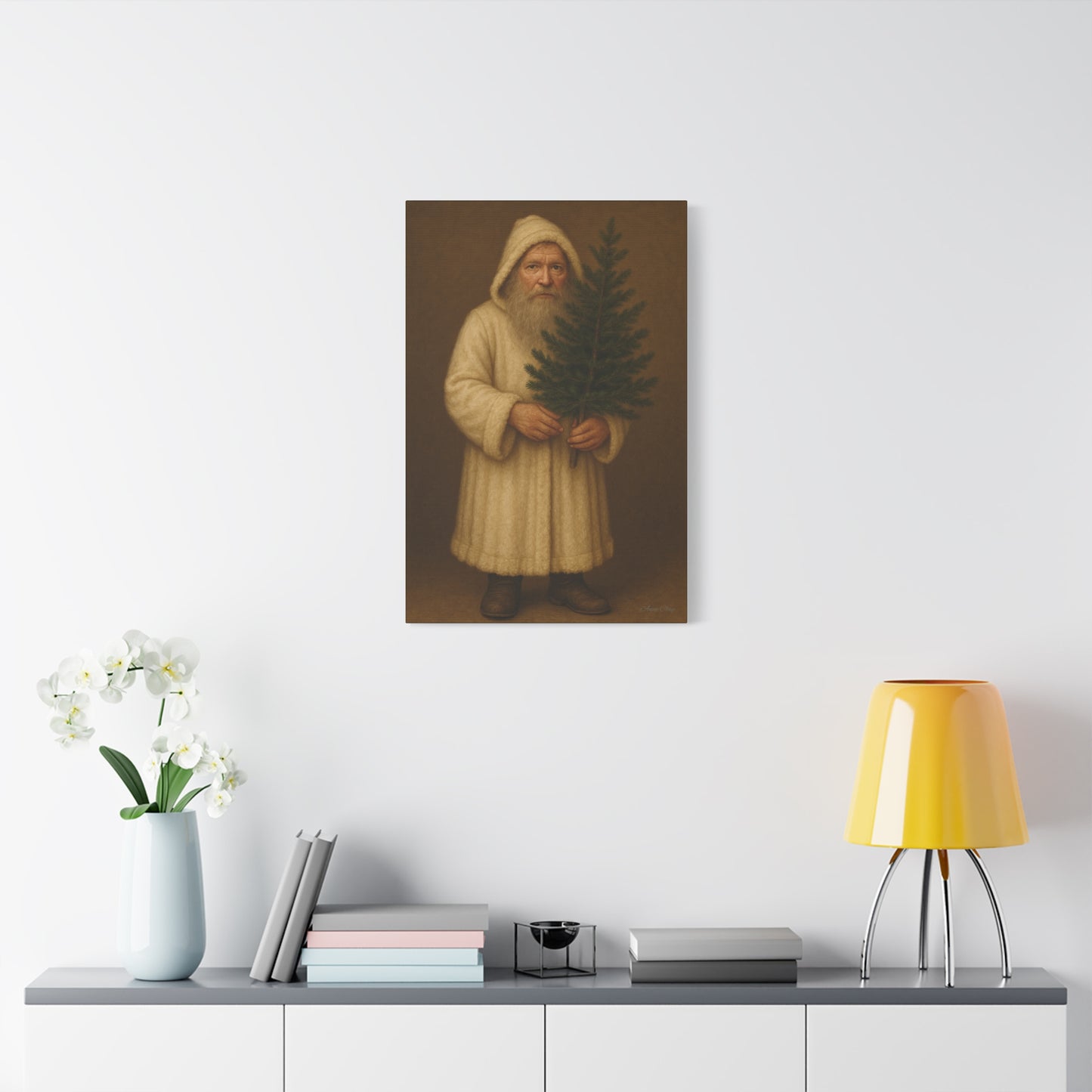 Holiday Canvas Art Print - Cozy Santa with Christmas Tree