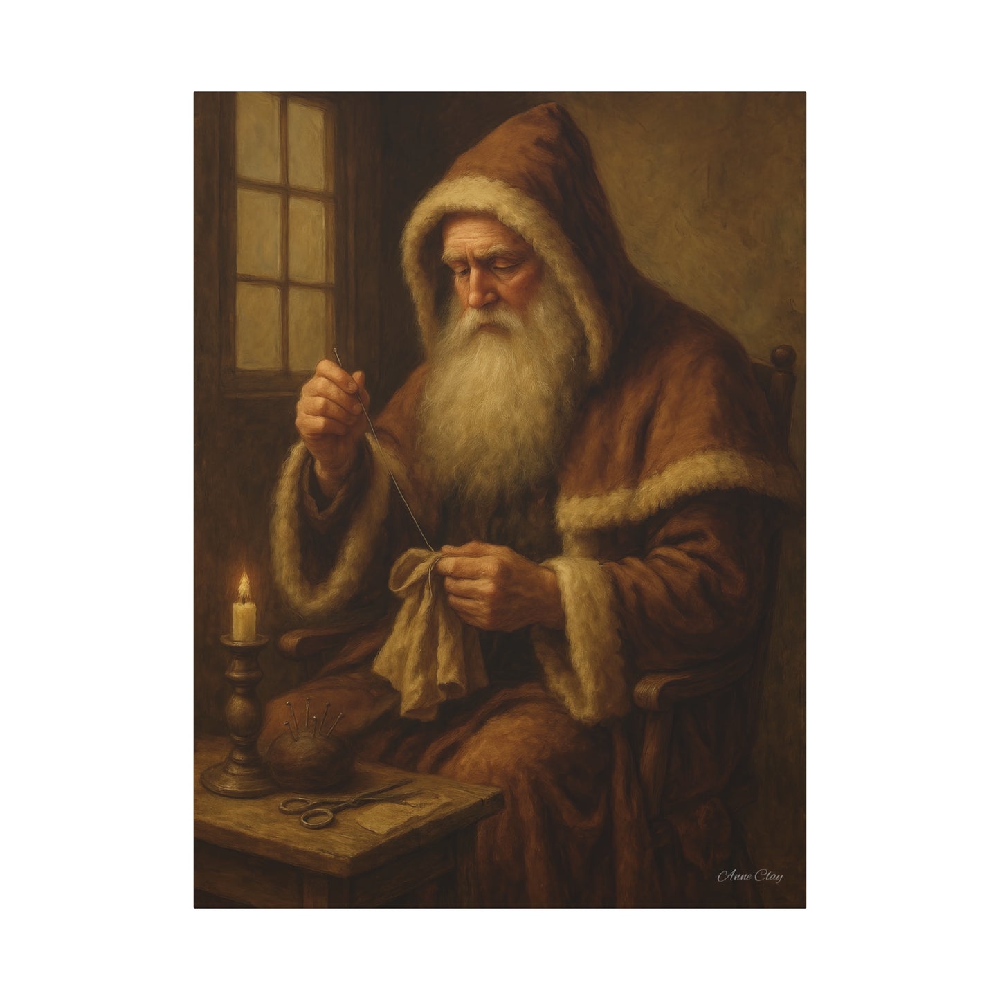 Santa Claus Canvas Art Print - Holiday Decor Sewing Santa