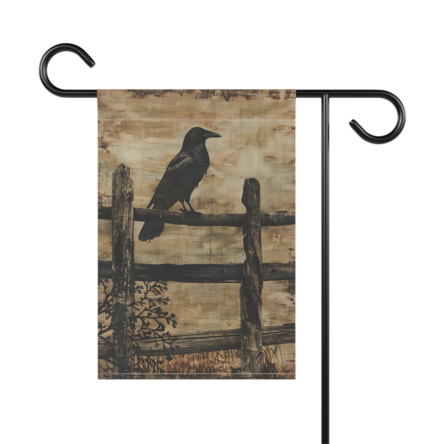 Crow on a Split Rail Fence Garden & House Banner