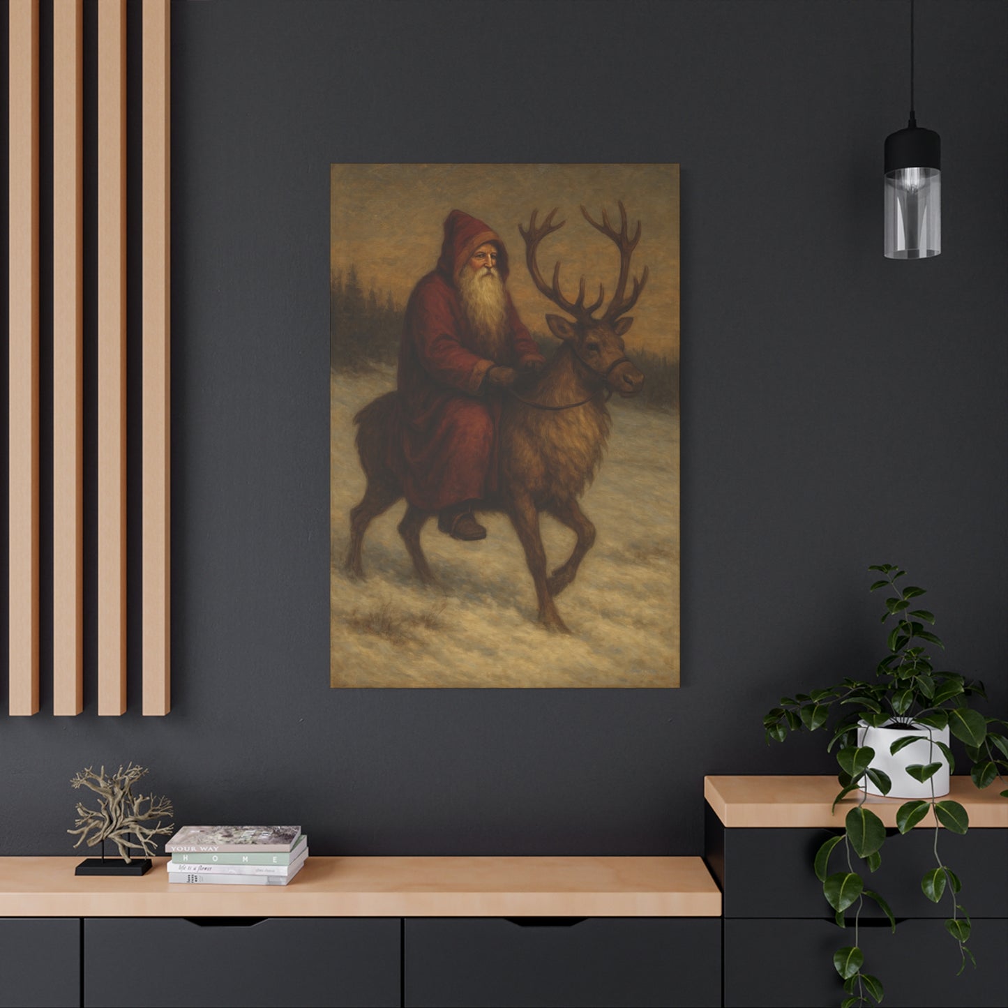 Santa Riding Reindeer Canvas Wall Art