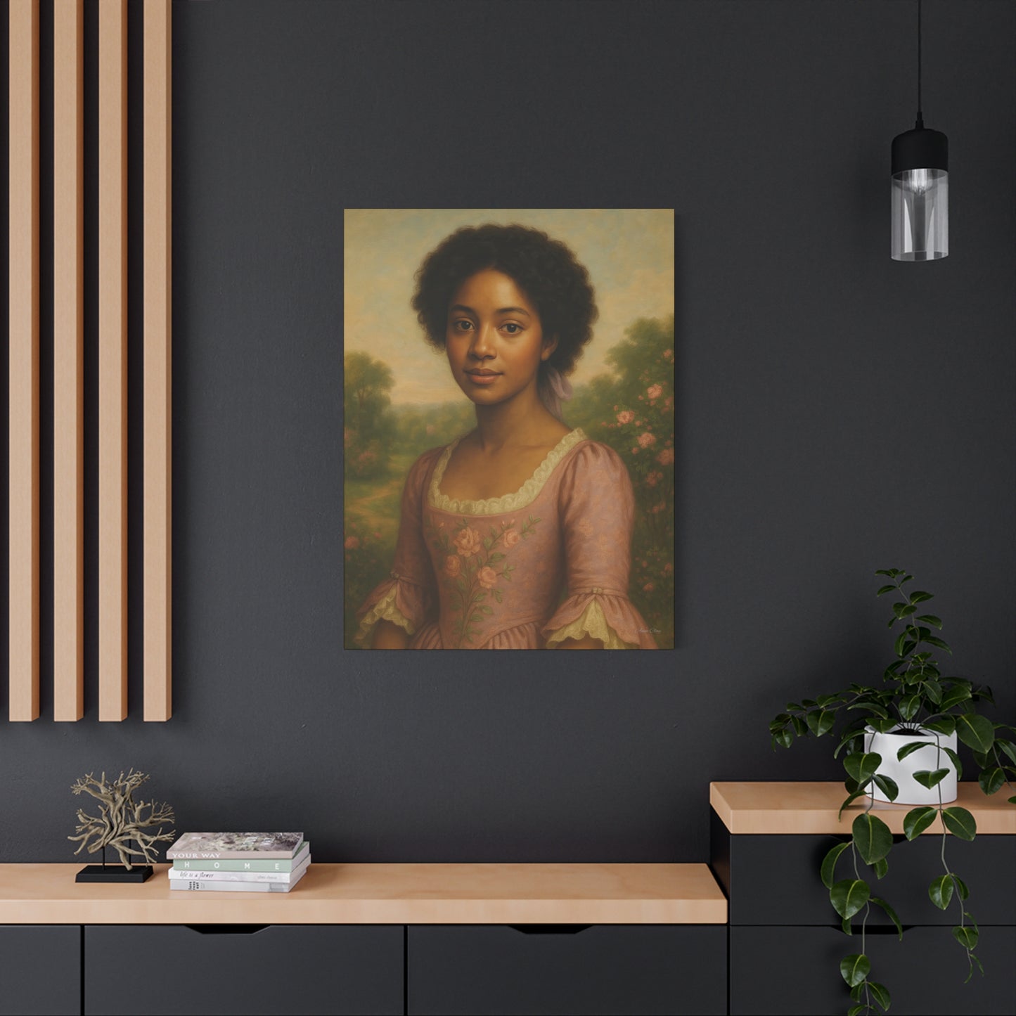Elegant Portrait Canvas Art for Home Decor, Black Woman Artwork, Floral Wall Art, Vintage Style Painting, Gift for Art Lovers
