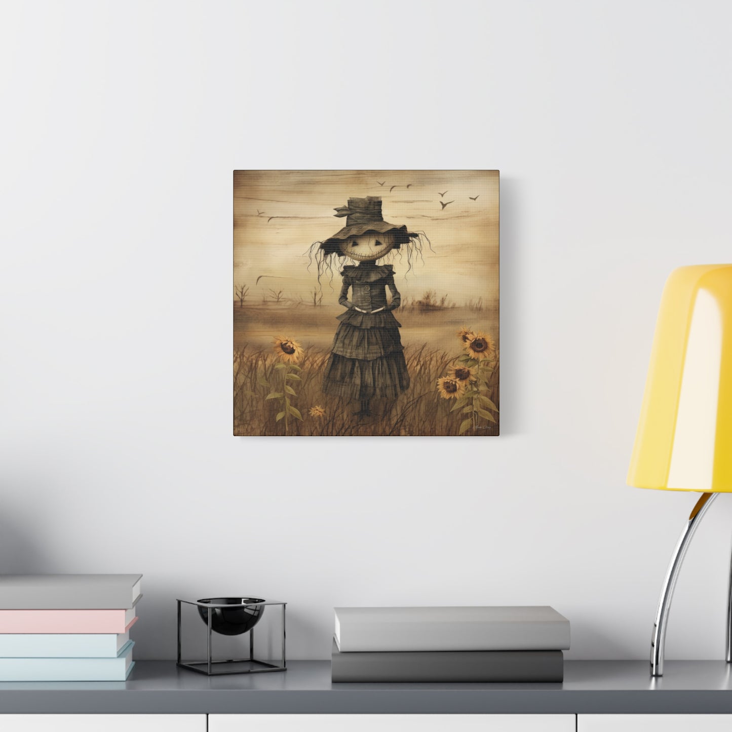 Halloween Scarecrow Canvas, Spooky Fall Decor, Autumn Wall Art, Trick or Treat Decoration, Scary Halloween Artwork, Pumpkin and Crow Design