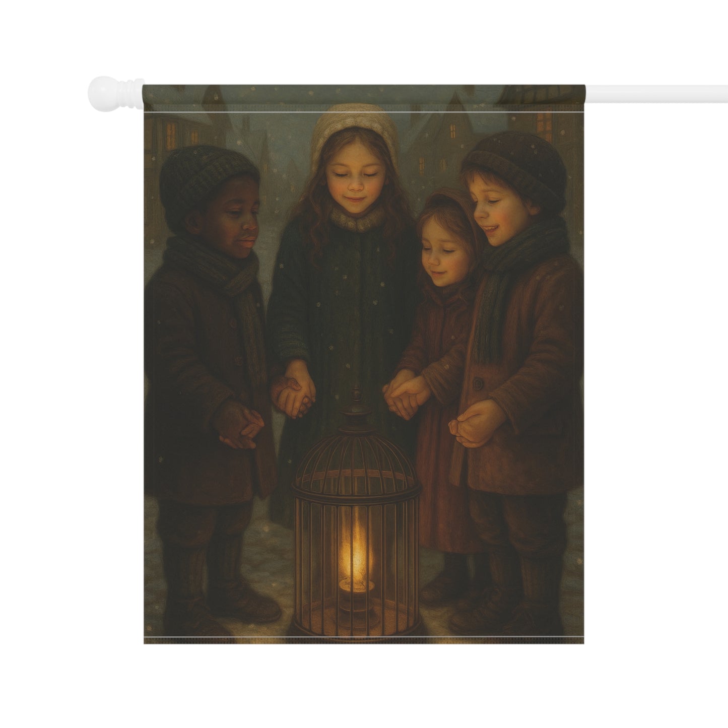 Festive Garden Flag with Children and Lantern Design