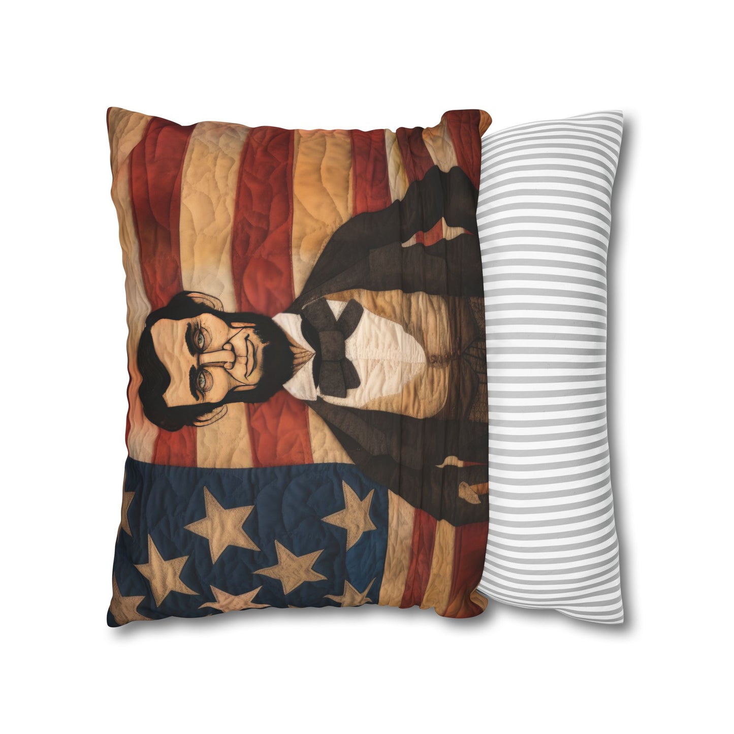 Faux Quilted Abe Lincoln Square Poly Canvas Pillowcase